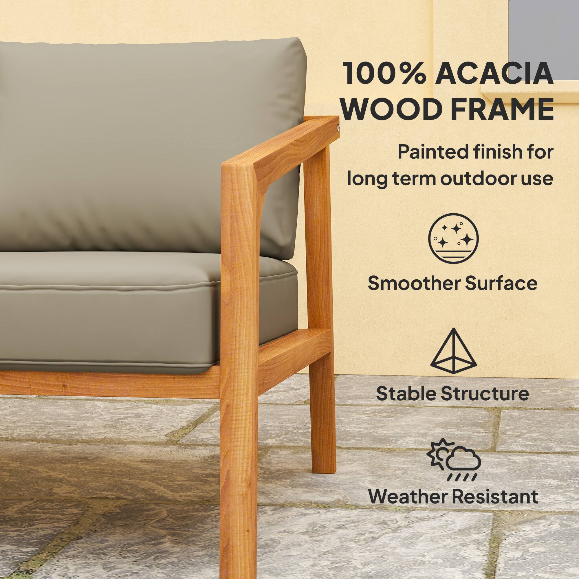 100% ACACIA WOOD FRAME
Painted finish for long term outdoor use
Smoother Surface
Stable Structure
Weather Resistant