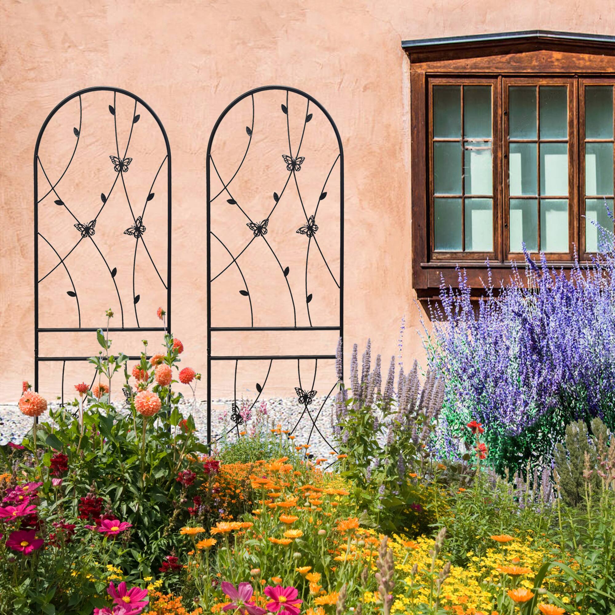 Alt View 4. Loheer - 4 Pack Rustproof Metal Garden Trellis 5.9 ft x 1.64 ft for Climbing Plants Butterfly Decor.