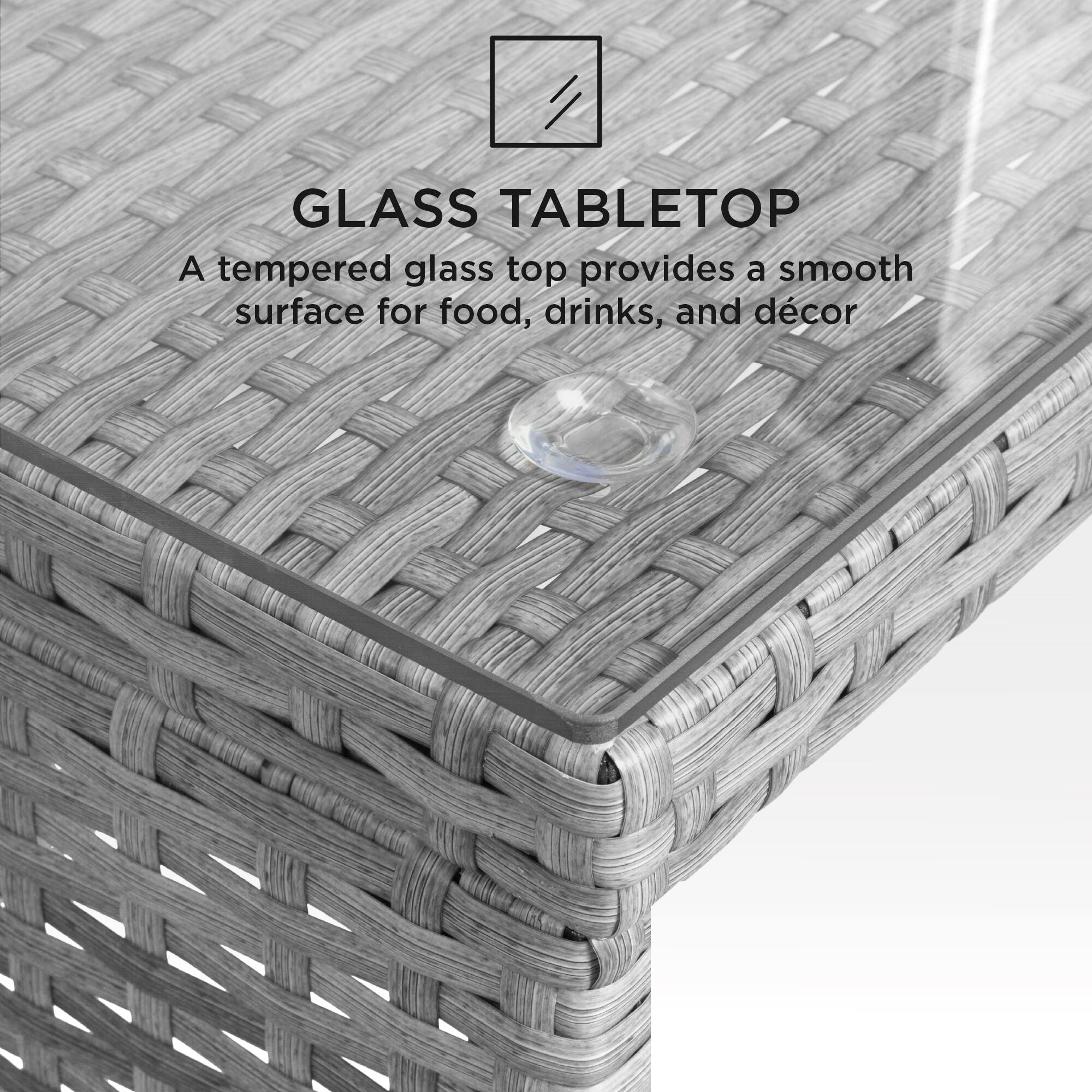 GLASS TABLETOP  
A tempered glass top provides a smooth surface for food, drinks, and décor