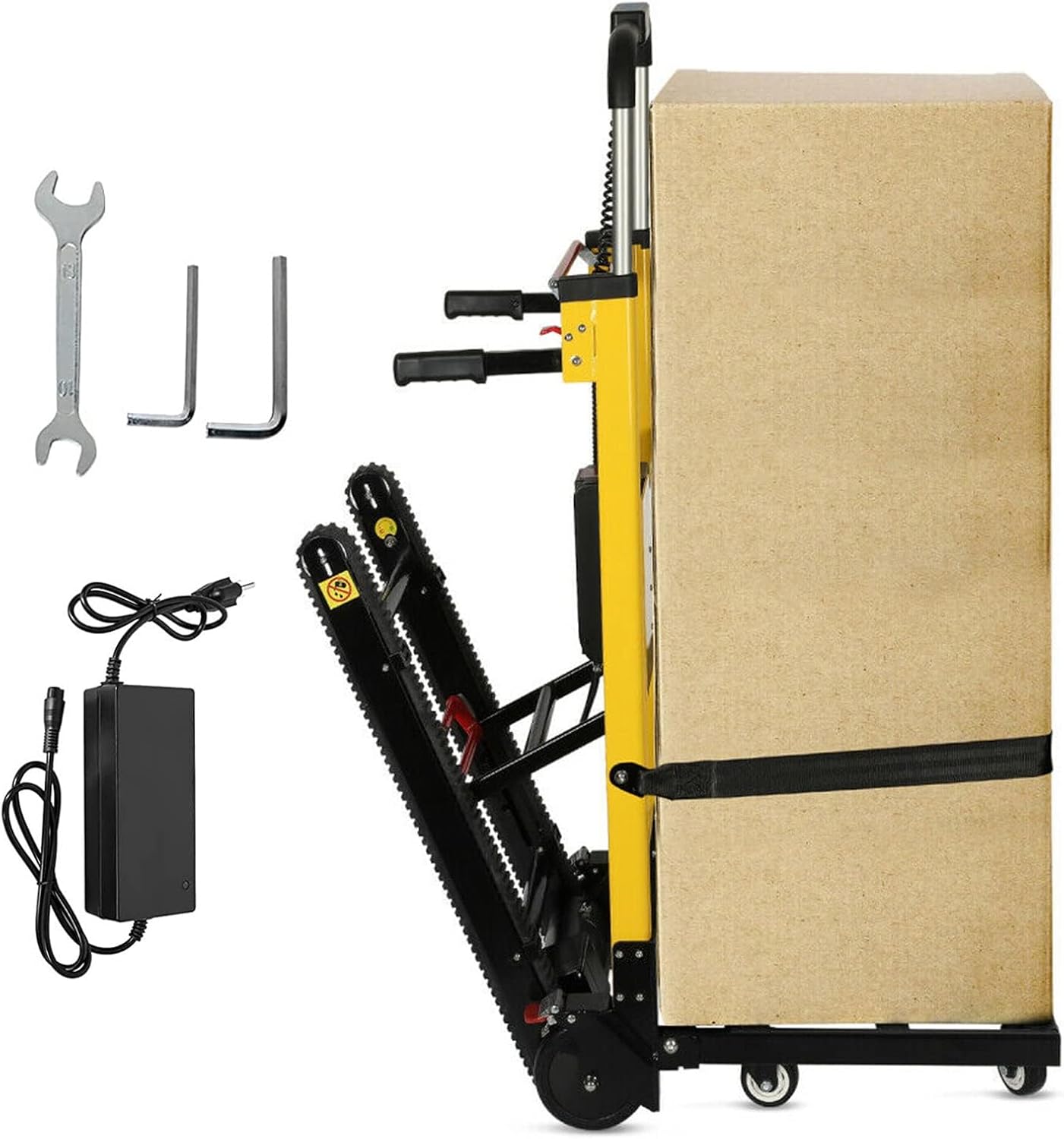 Mirfee - 6-Wheel Electric Stair Climbing Hand Truck 440lbs - Battery Powered for Home, Warehouse & Supermarket - Yellow