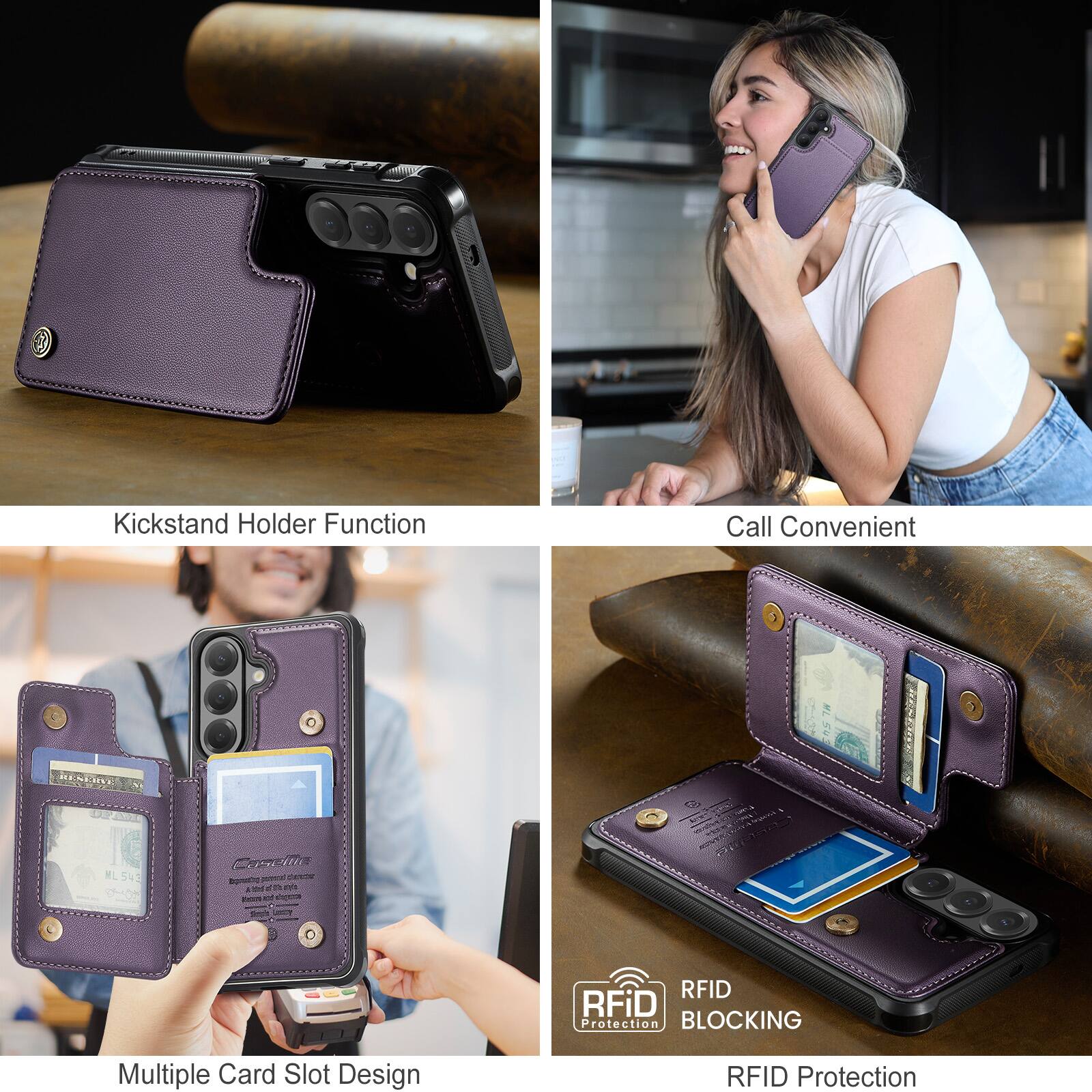 - Kickstand Holder Function
- Call Convenient
- Multiple Card Slot Design
- RFID Protection