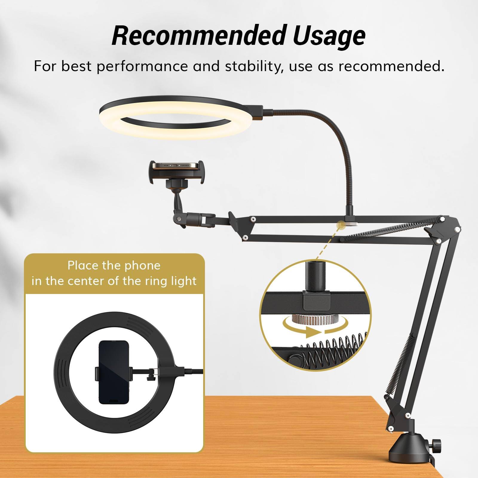 Recommended Usage

For best performance and stability, use as recommended.

Place the phone in the center of the ring light