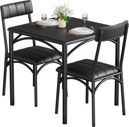 Acekool - Dining Table Set for 2, Wooden Kitchen Table and Chairs of 2 with Upholstered Chairs - Black