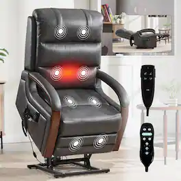 Ropilly - Power Lift Recliner Chair with Solid Wood Armrests and Dual Motor Infinite Position - Gray