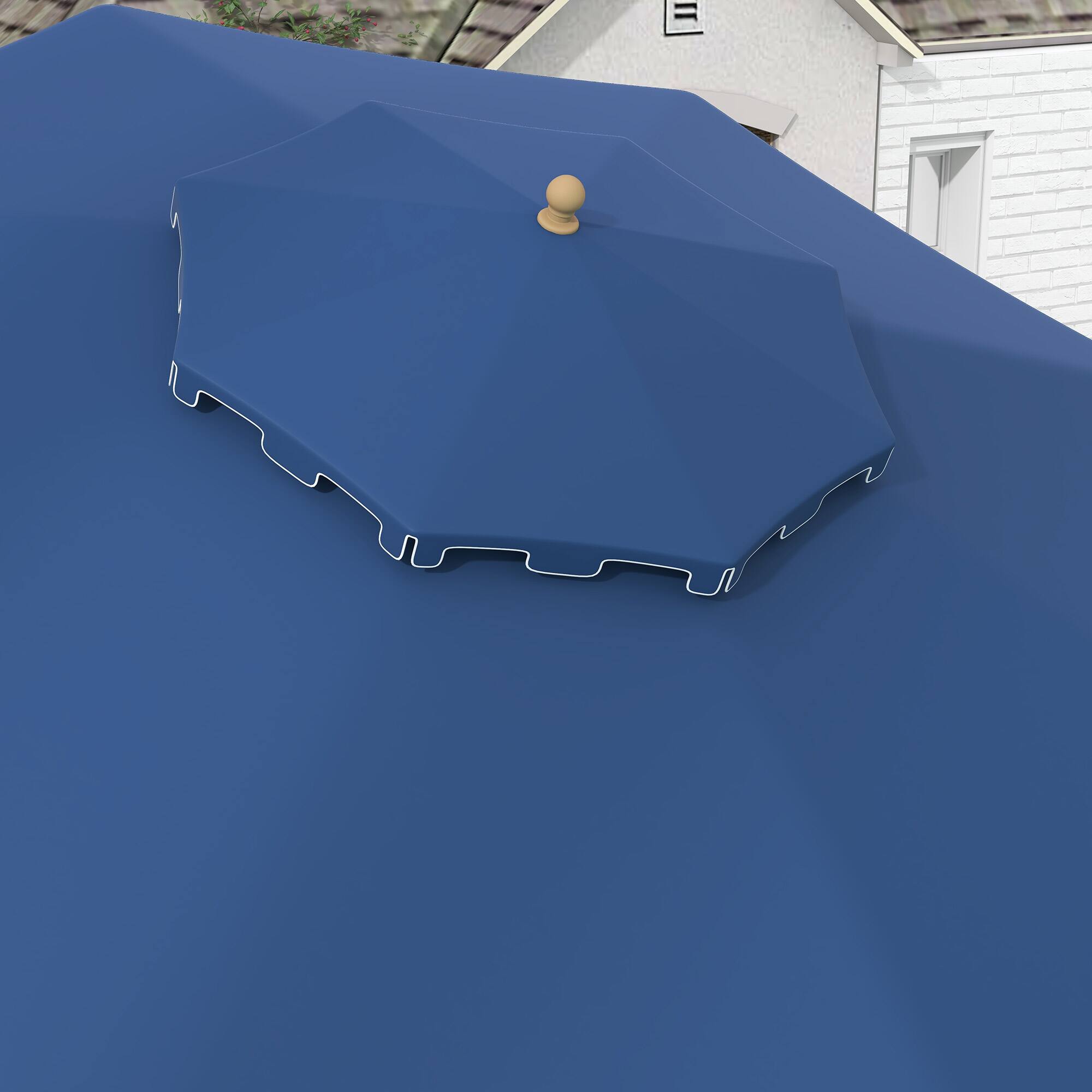 Alt View 8. Outsunny - 9' Patio Umbrella with Push Button Tilt and Crank, Double Top Ruffled Outdoor Market Table Umbrella with 8 Ribs - Dark Blue.