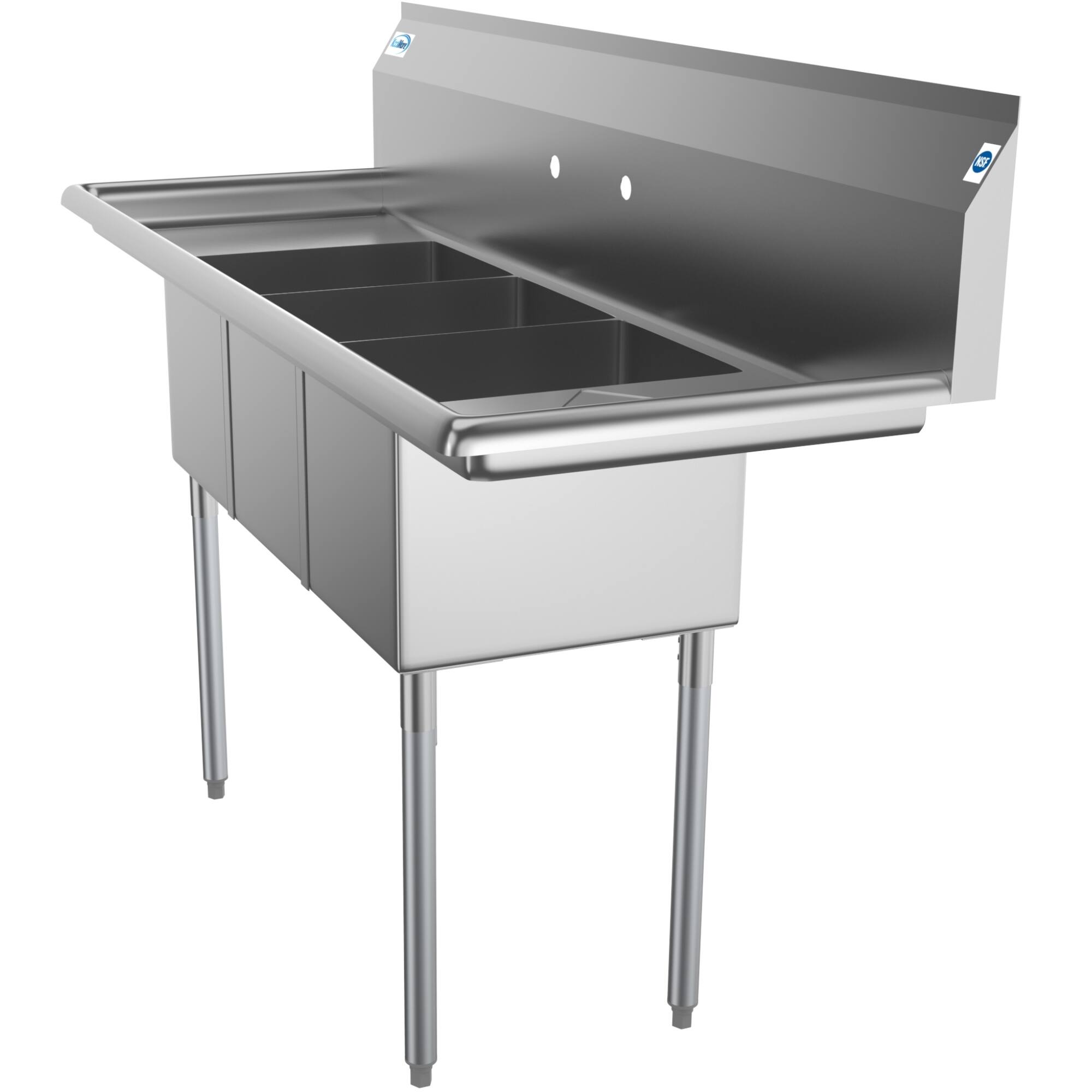 Back. Koolmore - 60 in. Three Compartment Stainless Steel  Sink With Drainboards, Bowl Size 12"x 16"x 10" SC121610-12B3. - Stainless Steel.