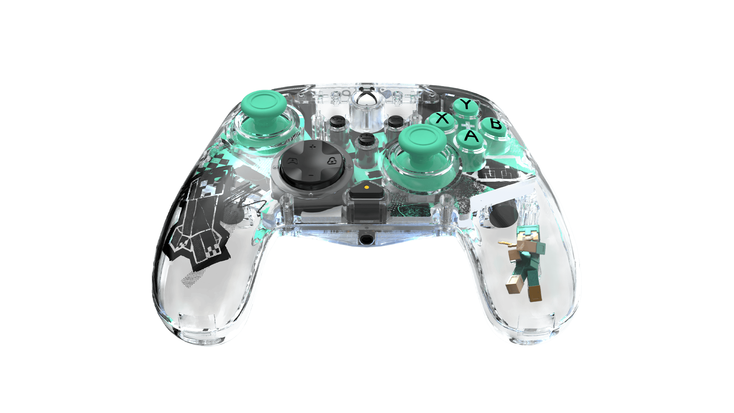 Angle. Performance Designed Prod - REALMz™ Wireless Controller: Minecraft Steve Diamond Print - Multicolor.