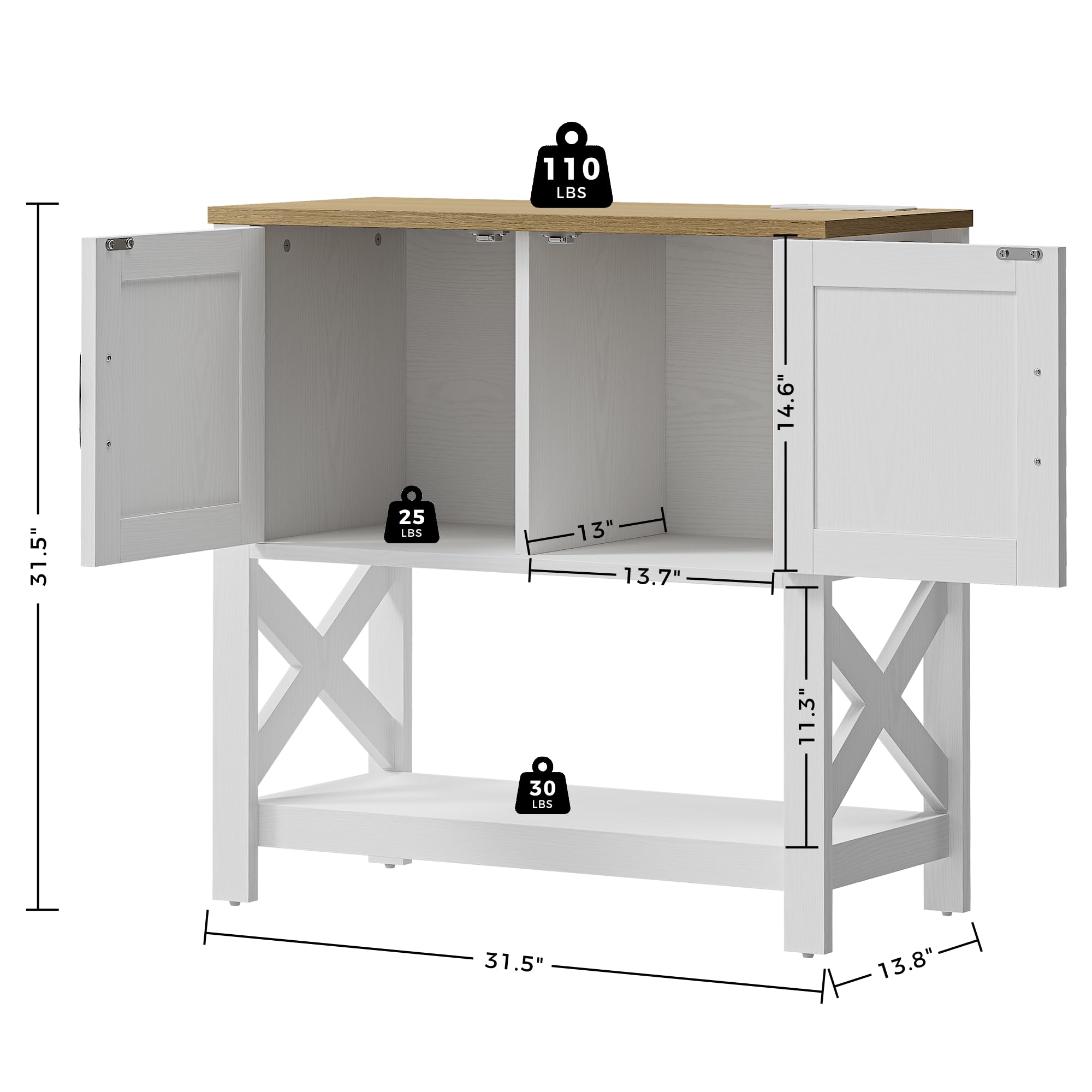 110 LBS  
31.5" x 14.6"  
25 LBS  
13" x 13.7"  
30 LBS  
11.3" x 13.8"
