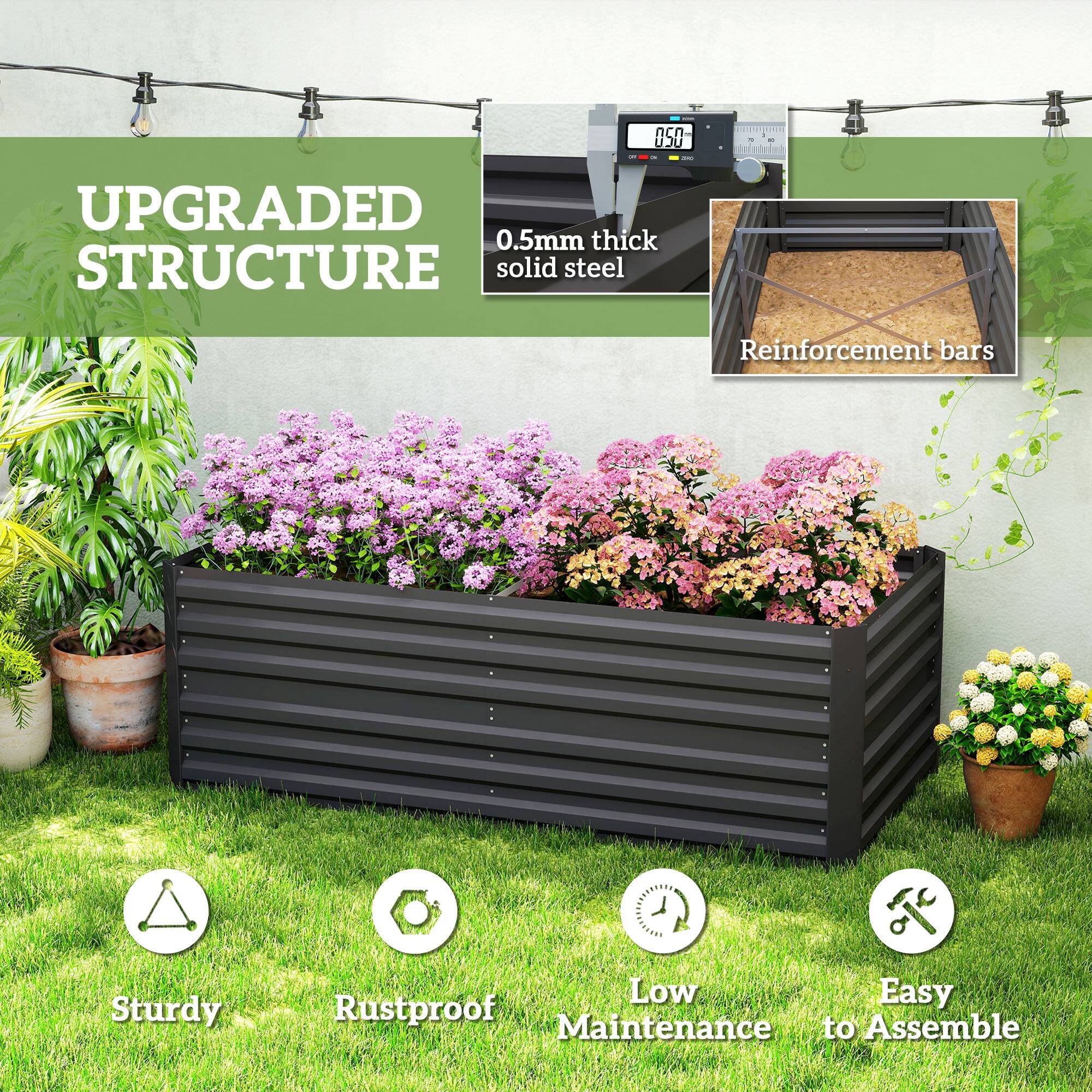 050 - I UPGRADED 0.5mm thick STRUCTURE solid steel. - Reinforcement bars Sturdy Low Maintenance Rustproof Easy to Assemble