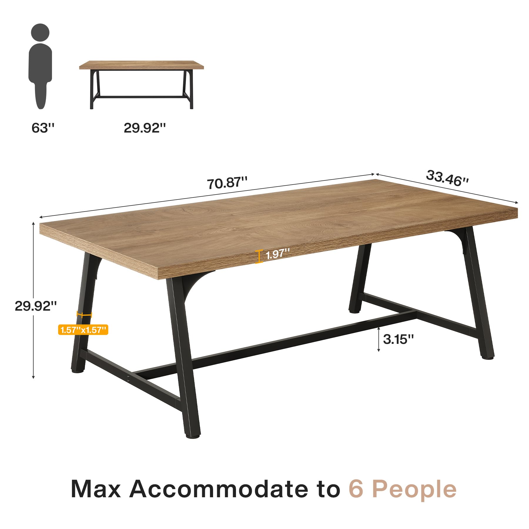 Tribesigns 6FT Rectangle Conference Table, 70.87L x 33.46W x 29.92H ...