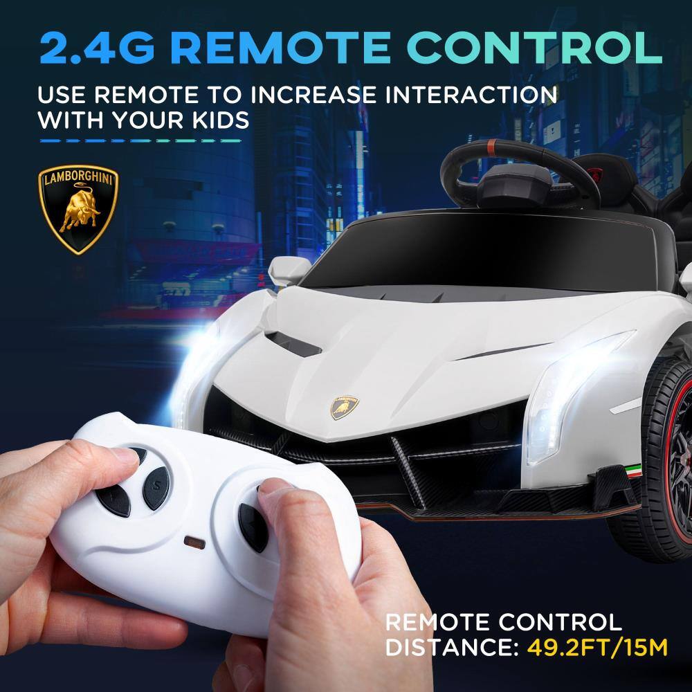 2.4G REMOTE CONTROL  
USE REMOTE TO INCREASE INTERACTION WITH YOUR KIDS  

LAMBORGHINI  

REMOTE CONTROL DISTANCE: 49.2FT/15M