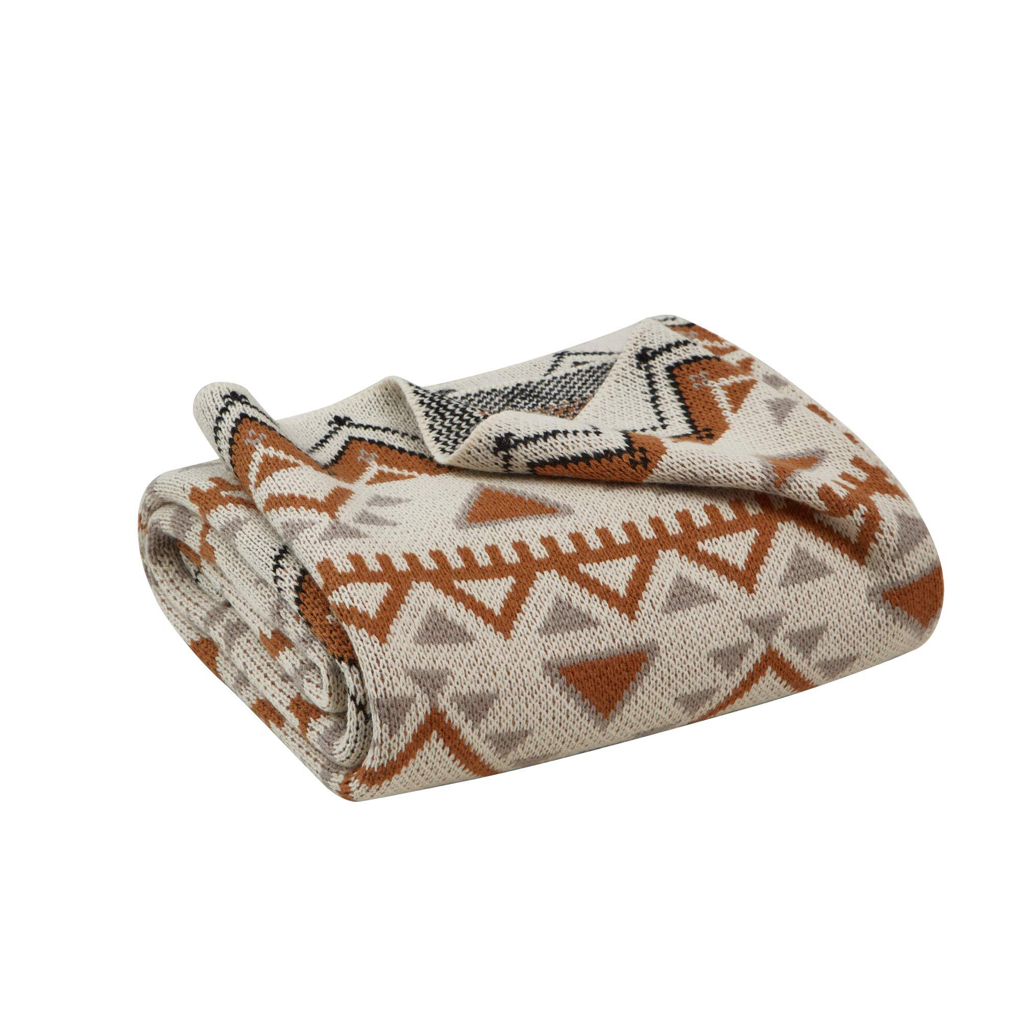 Left. Peace Nest - Peace Nest Boho Chunky Knit Throw Blanket 50"x60", Brown Diamond - Brown Diamond.