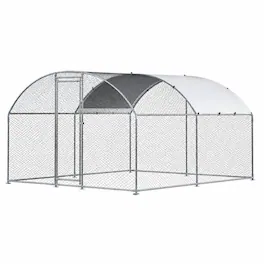 RYHNUYNE - Metal Chicken Coop 9.8x13.1x6.5 ft, Walk-in Chicken Run, Galvanized Steel, PE Cover