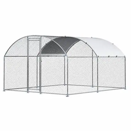 Front. RYHNUYNE - Metal Chicken Coop 9.8x13.1x6.5 ft, Walk-in Chicken Run, Galvanized Steel, PE Cover.