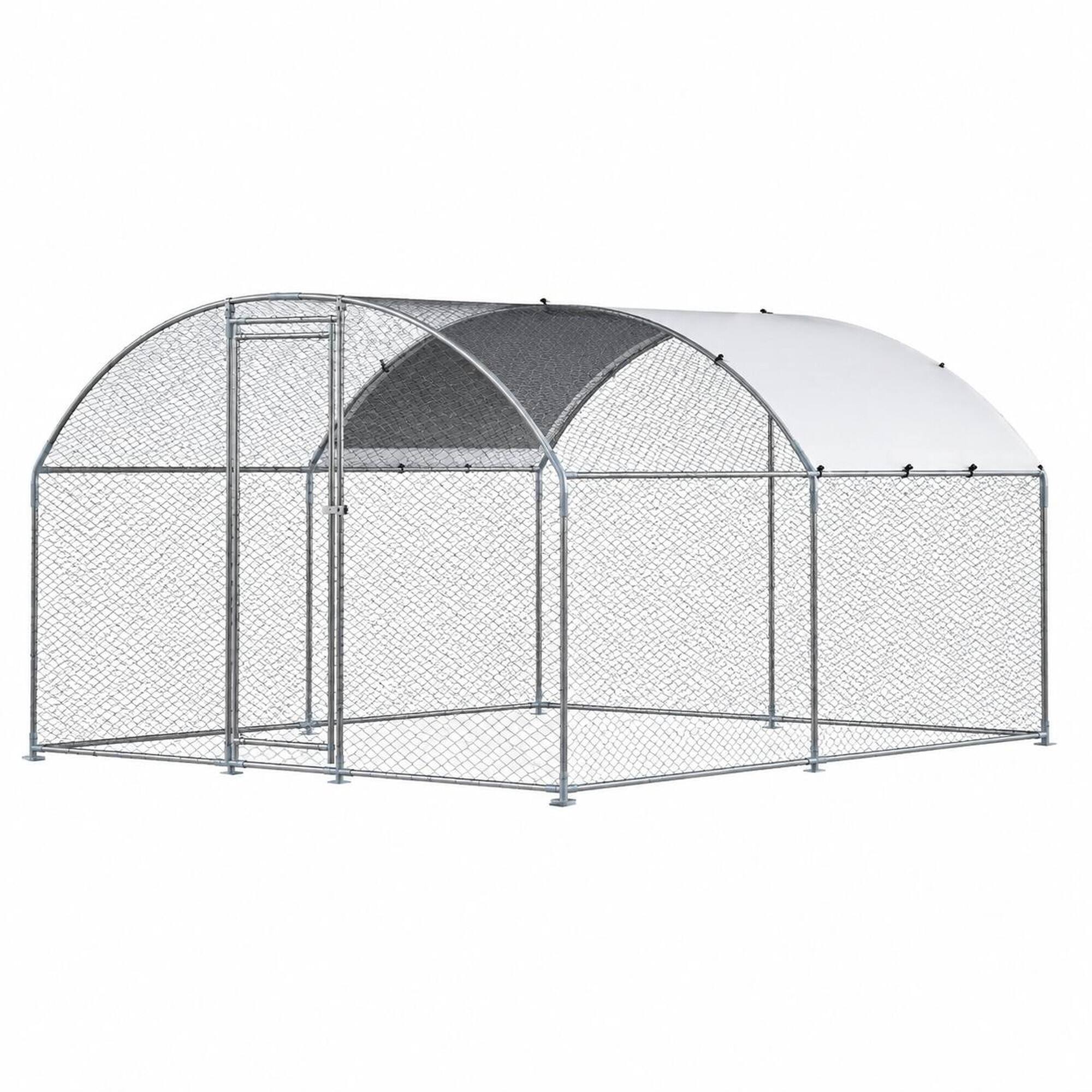 Front. RYHNUYNE - Metal Chicken Coop 9.8x13.1x6.5 ft, Walk-in Chicken Run, Galvanized Steel, PE Cover.