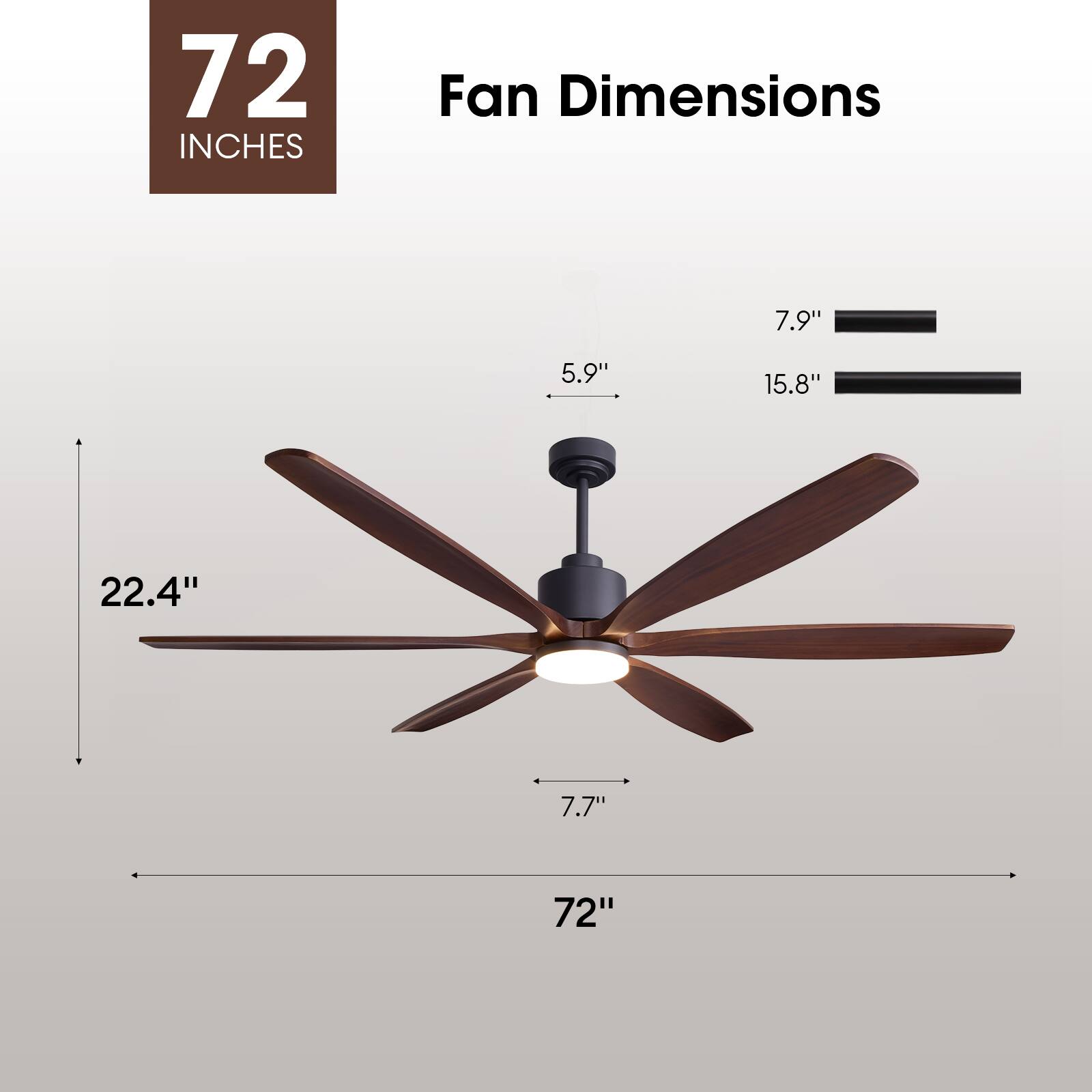 72 INCHES

Fan Dimensions
7.9"
5.9"
15.8"
22.4"
7.7"
72"