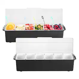 VEVOR - Ice Cooled Condiment Serving Container, 6 Compartments Chilled Server, Fruit Veggie Condiment Caddy, Plastic Garnish - Black