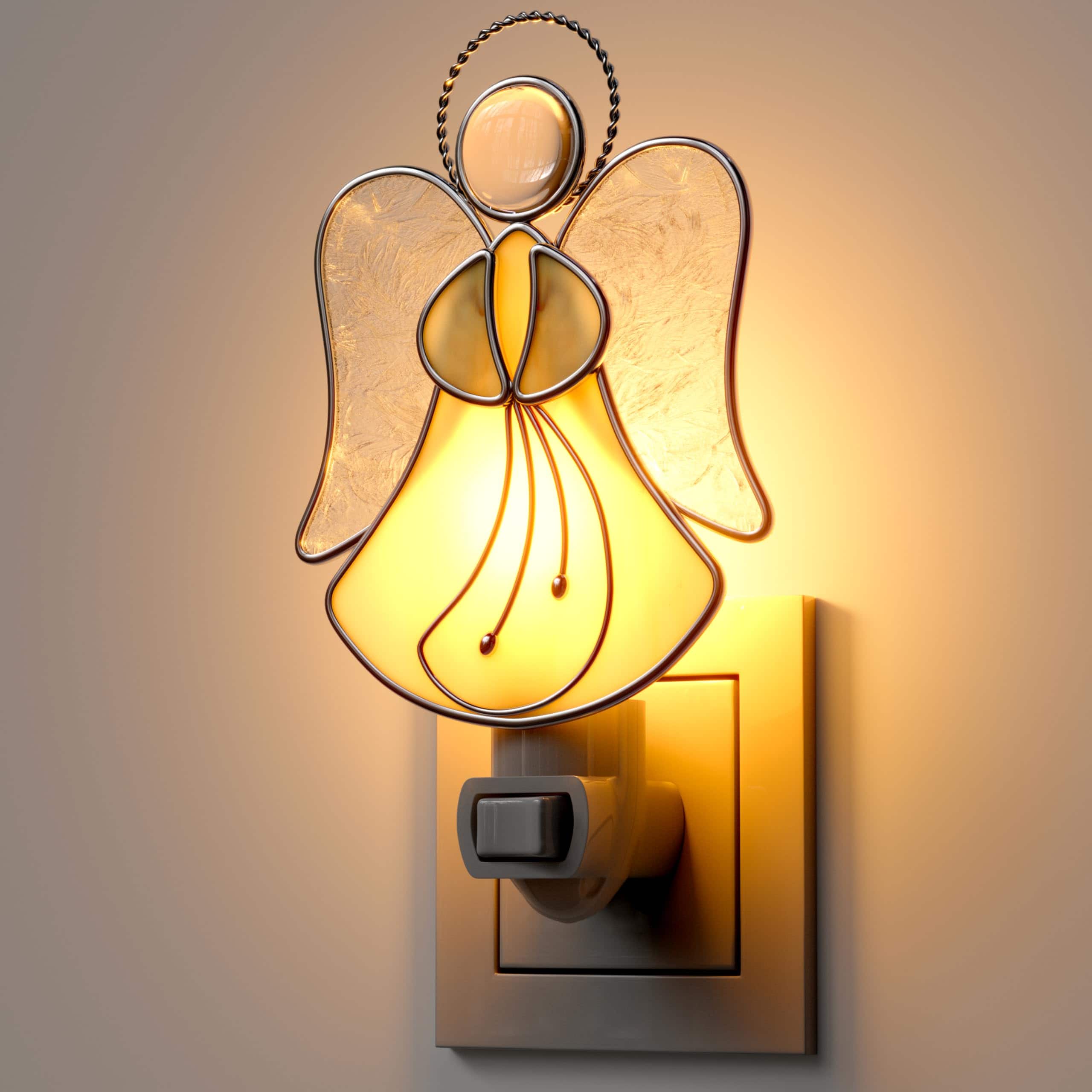 MAGICAL RUBS - Angel Night Light Plug Into Wall Stained Glass In Lights For Socket Decorative Nightlight Bedroom Hallway Kitchen Gif - Yellow Angel