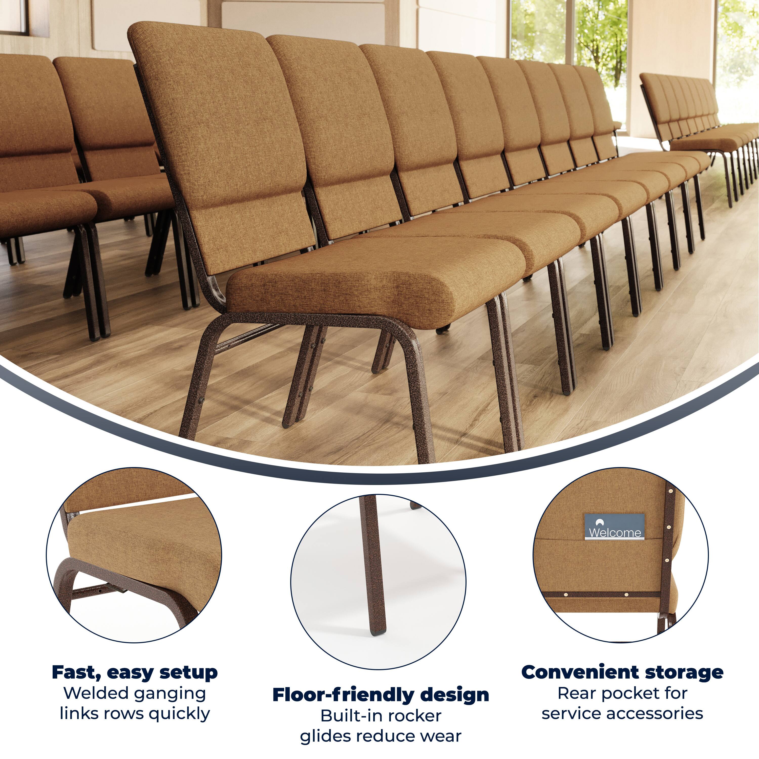 Welcome

Fast, easy setup  
Welded ganging links rows quickly

Convenient storage  
Rear pocket for service accessories

Floor-friendly design  
Built-in rocker glides reduce wear
