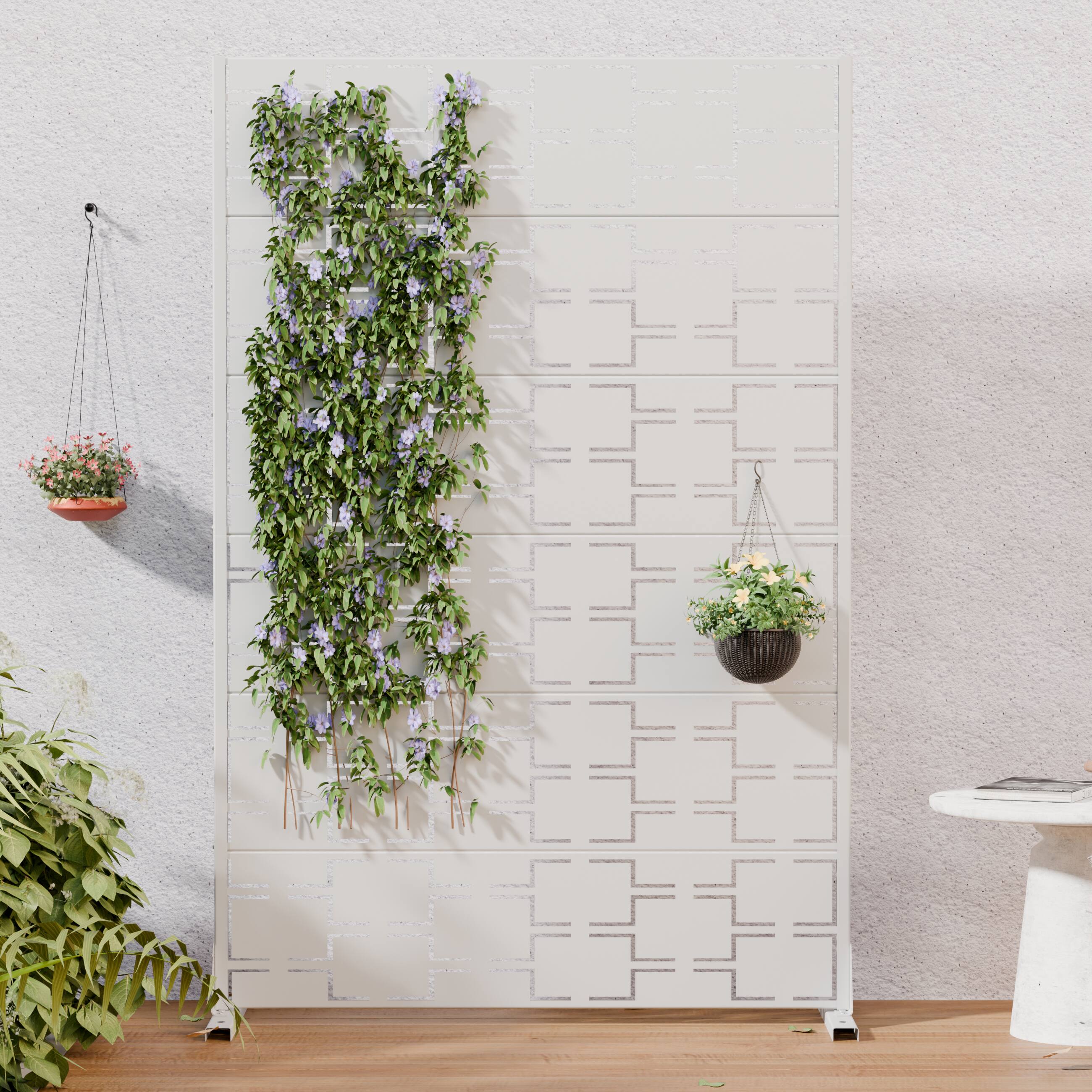 Alt View 2. PexFix - 2-Pack 72"H Outdoor Privacy Screen Metal Cutout Privacy Fence Panels Weather-Resistant Freestanding Dividers - White.