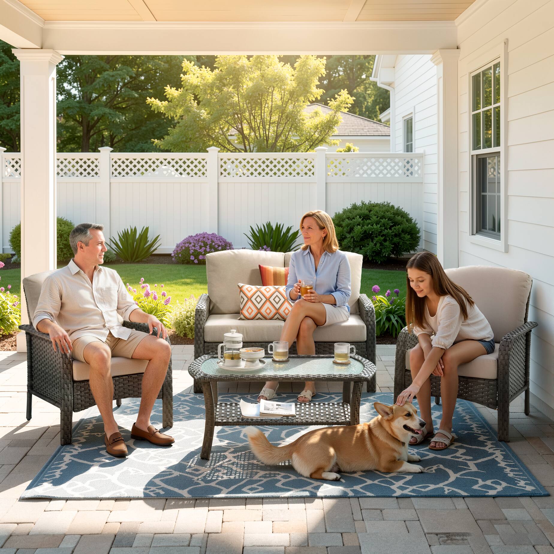 Alt View 2. Ovios - 4 PCS Patio Furniture Set, Outdoor Wicker Sofa with Armchairs & Coffee Table for Garden - Beige.