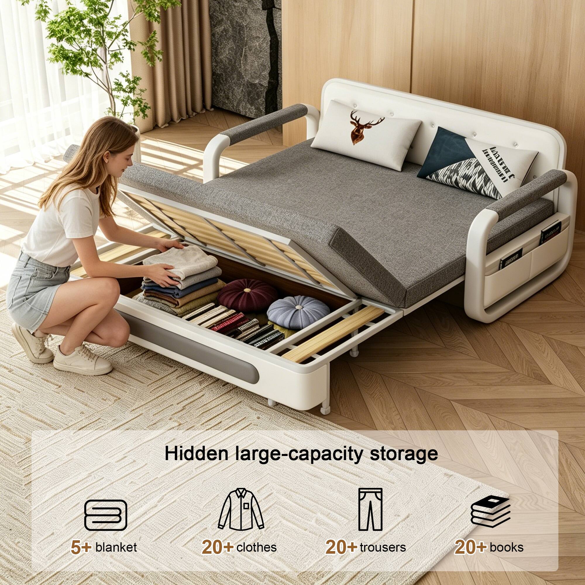 Hidden large-capacity storage  
5+ blanket  
20+ clothes  
20+ trousers  
20+ books