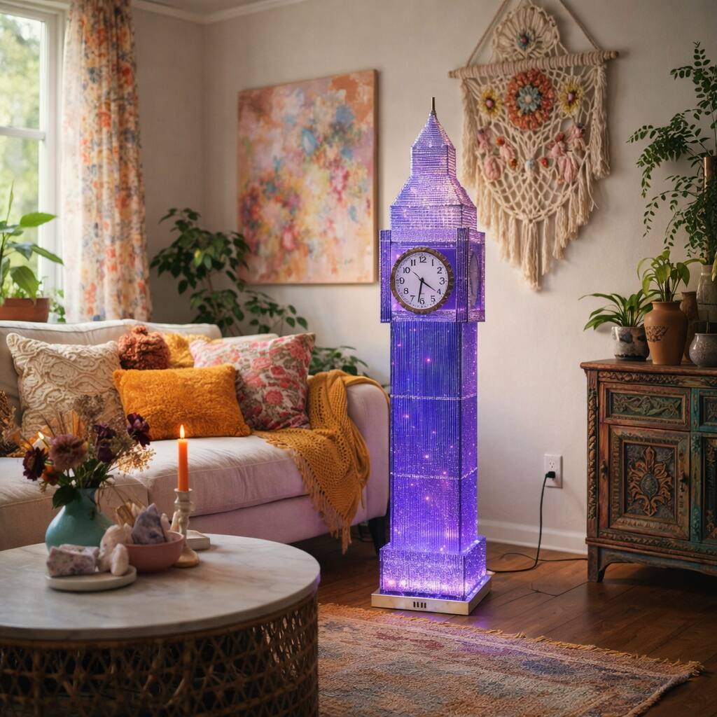 FC Design - 60"H Blue Translucent Big Ben Tower with  LED Clock Floor Lamp