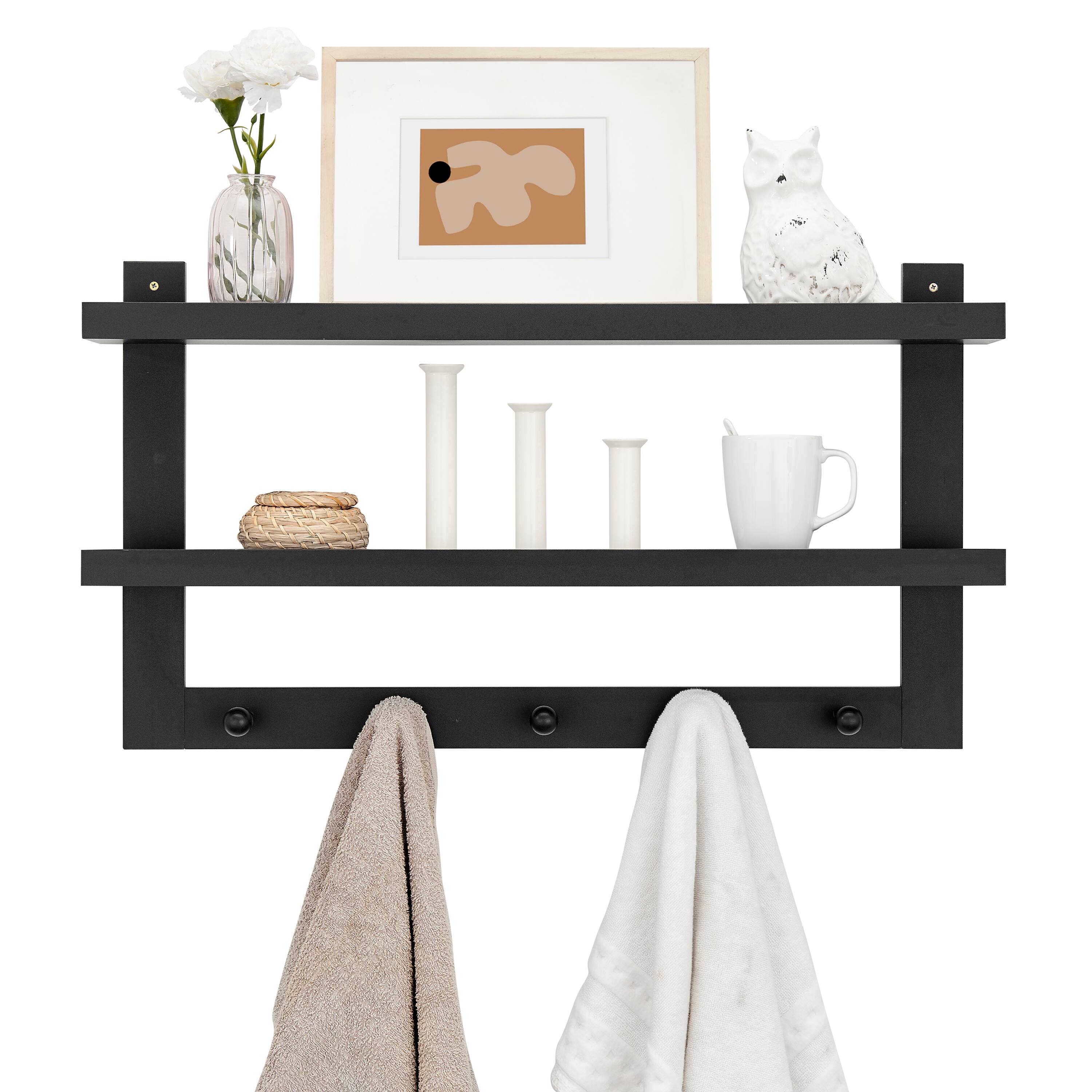 Alt View 6. Danya B - Two-Tier Ledge Shelf Wall Organizer with Five Hanging Hooks - Black - Black.