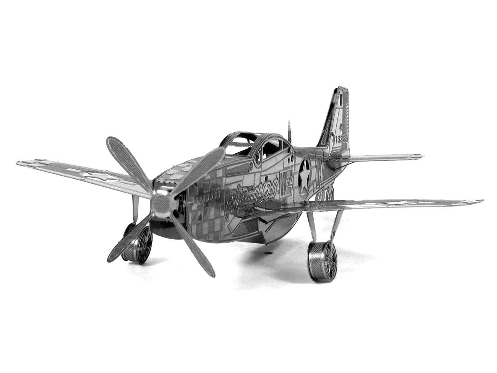 Left. Metal Earth - North American P-51 Mustang Fighter Aircraft "Big Beautiful Doll" US Army Air Forces Easy Steel Model Kit - Silver.