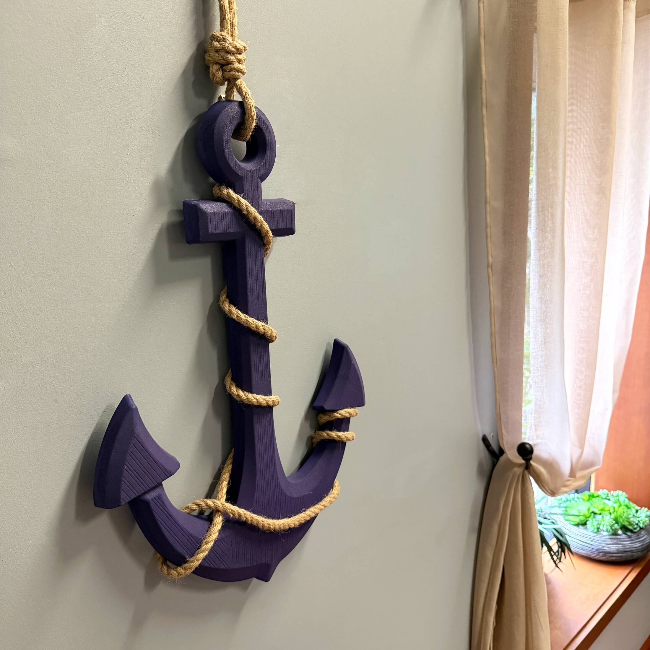 Alt View 4. Zeckos - Large 24"x16" Ship Anchor & Rope Wall Hanging - Hand-Painted Purple Finis - Purple.