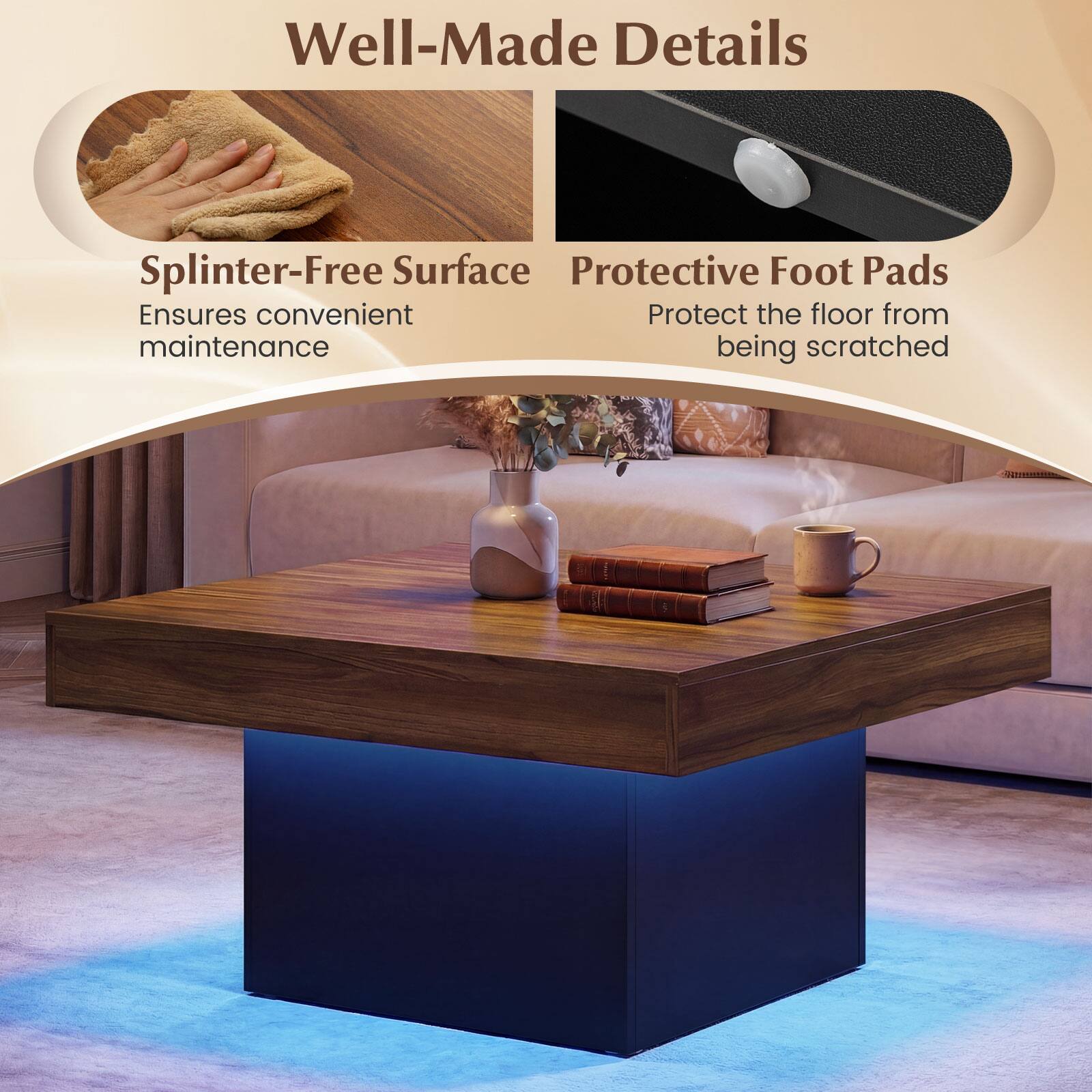 Well-Made Details

Splinter-Free Surface  
Ensures convenient maintenance

Protective Foot Pads  
Protect the floor from being scratched