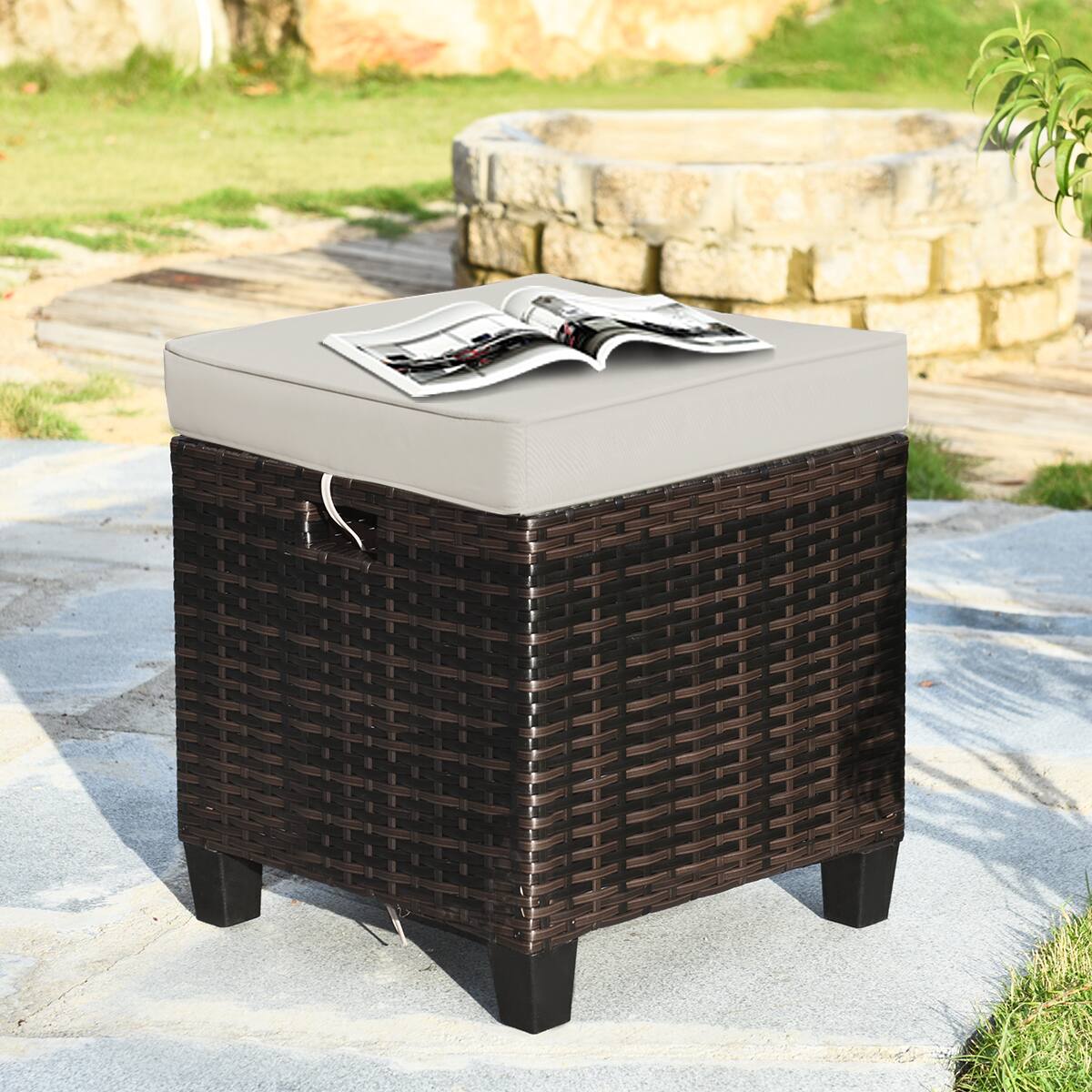 Alt View 5. Gymax - Gymax 4PCS Rattan Ottoman Outdoor Patio Furniture Cushioned Footstool Footrest - Blown.
