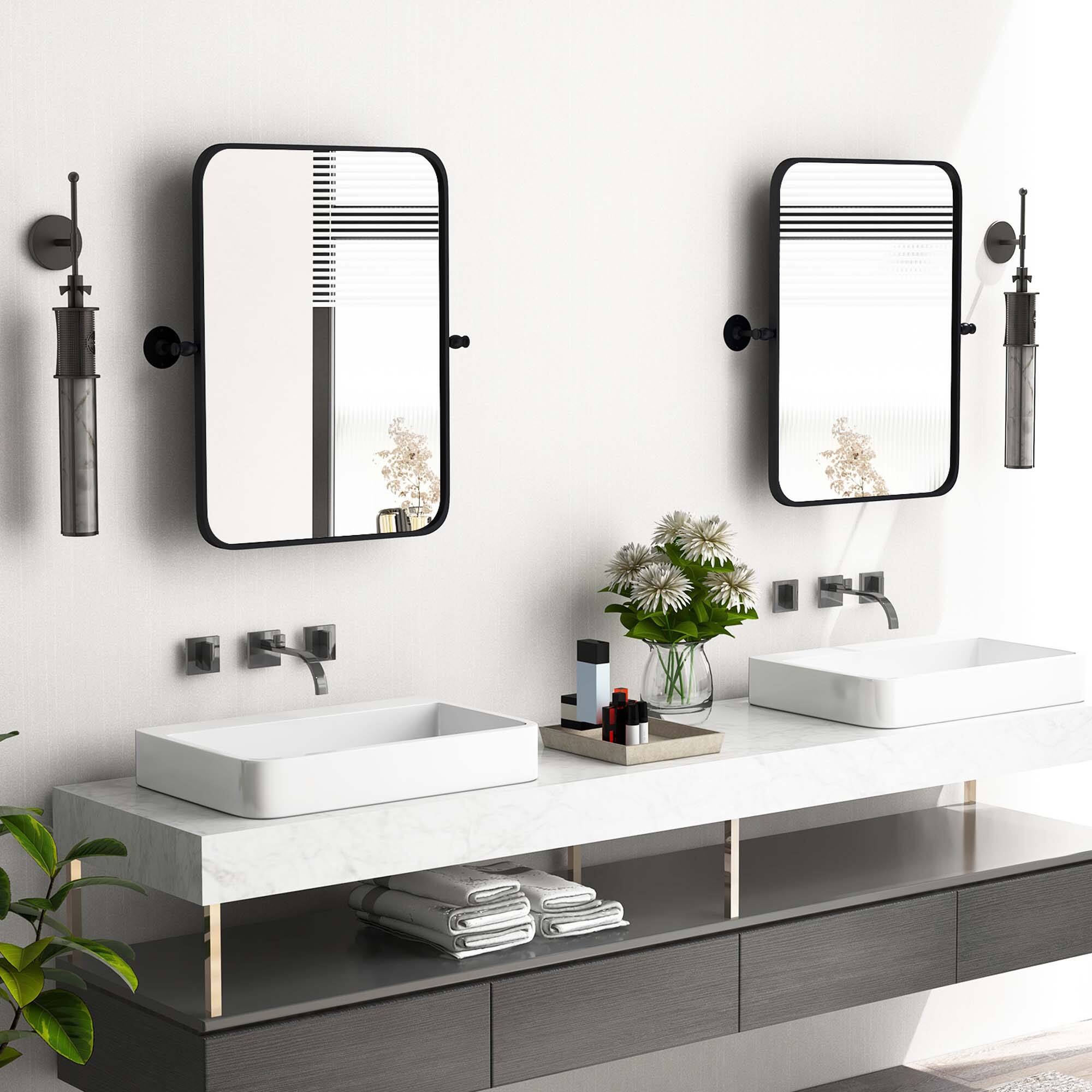 Alt View 4. Costway - Costway 30 x 22 Inch Metal Framed Pivot Rectangle Wall-Mounted Mirror - Black.