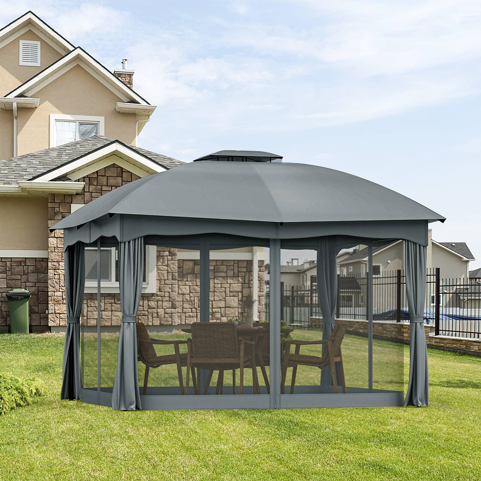 Alt View 1. Gymax - Gymax 12' x 10' Patio Heavy Duty Steel Gazebo Canopy Double Vented Outdoor Gray - Gray.