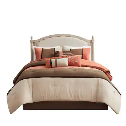 Front. Gracie Mills - Gracie Mills Kimberly 7-Piece Contemporary Microsuede Comforter Set - Coral.