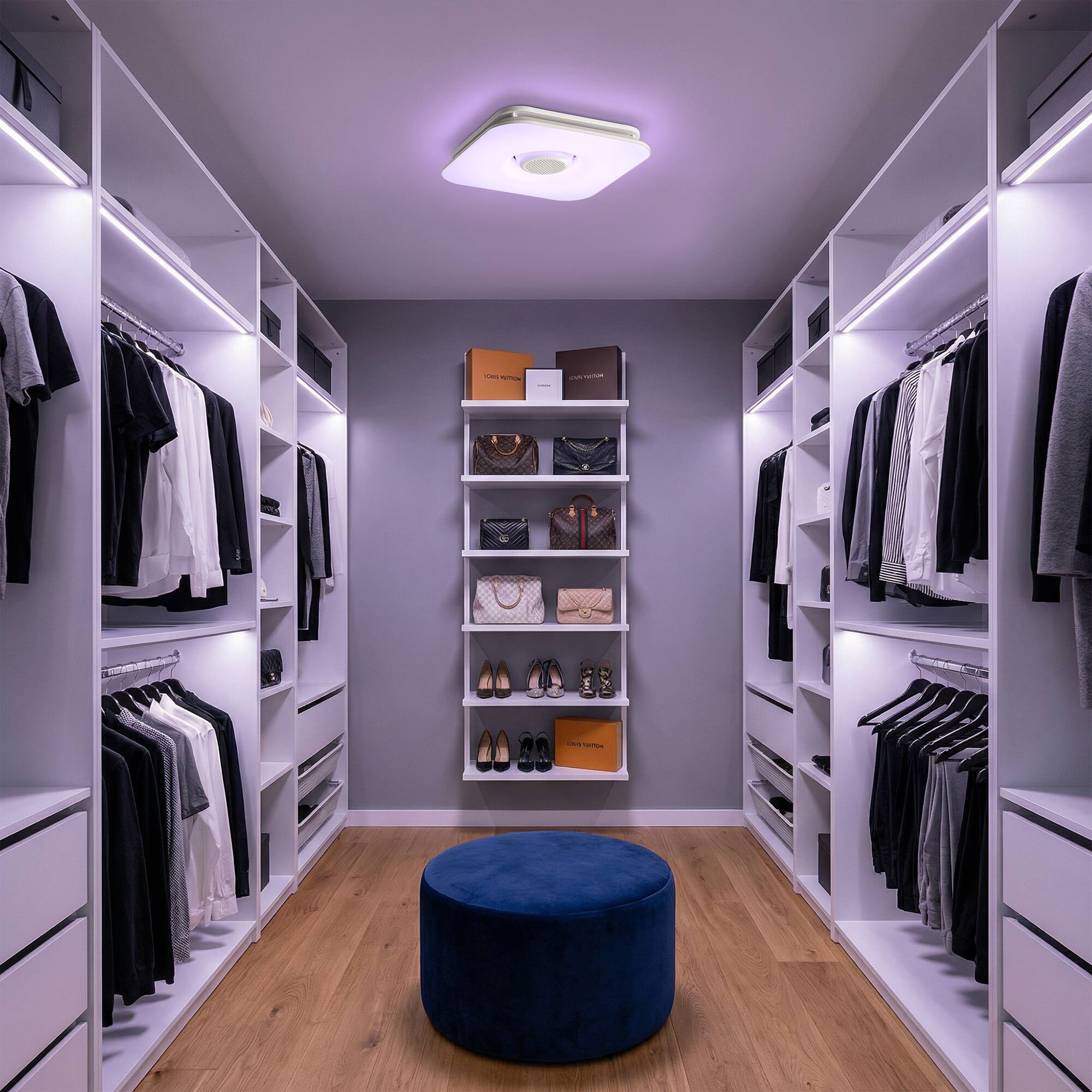 Left. Vaczon - Smart 12 in Bathroom Exhaust Fan with 110 CFM Dimmable 3CCT RGB LED and Bluetooth Speaker with Remote and App Control - White.