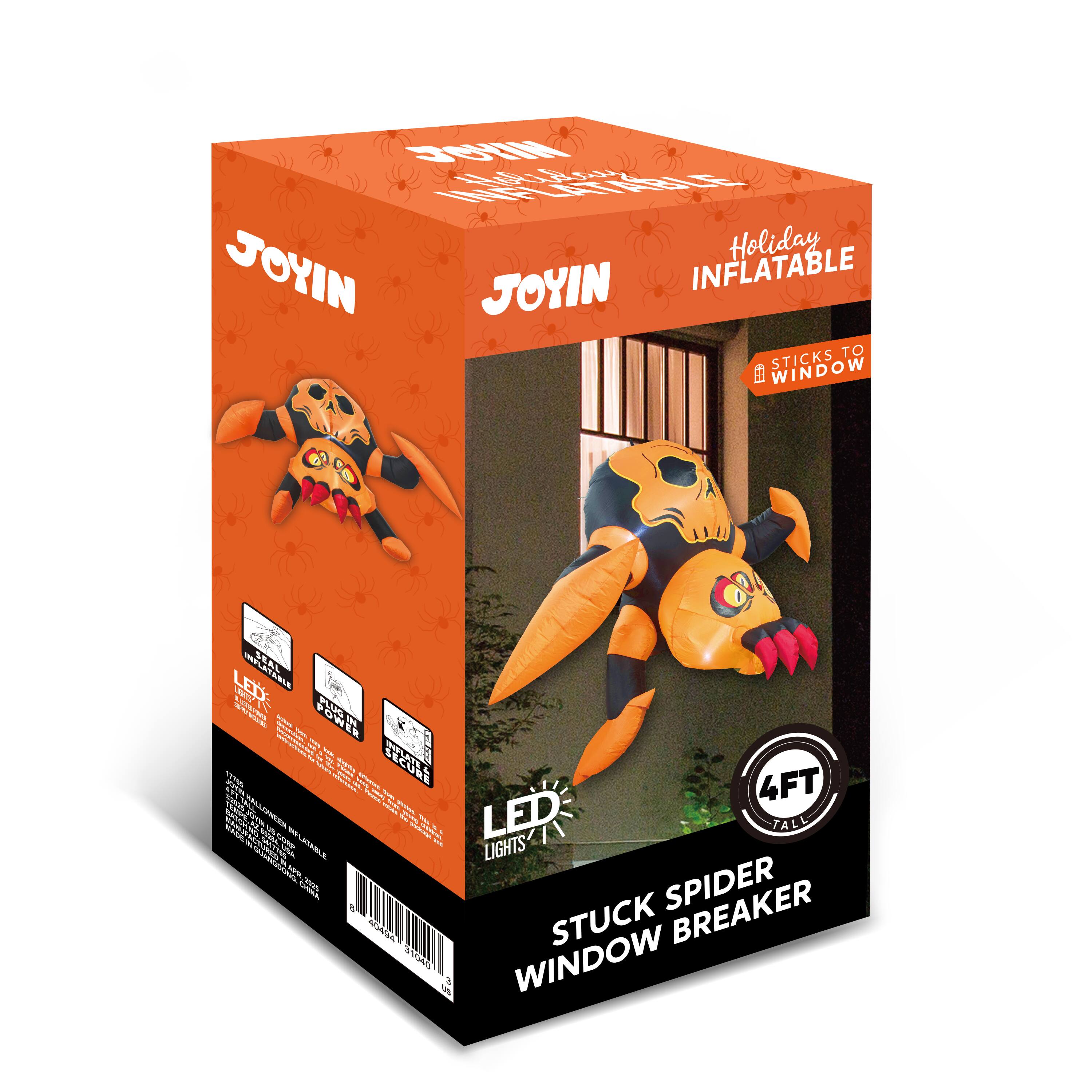 JOYIN Holiday INFLATABLE STICKS TO WINDOW MA LED LIGHTS - 4FT TALL - SECURE - STUCK SPIDER WINDOW BREAKER