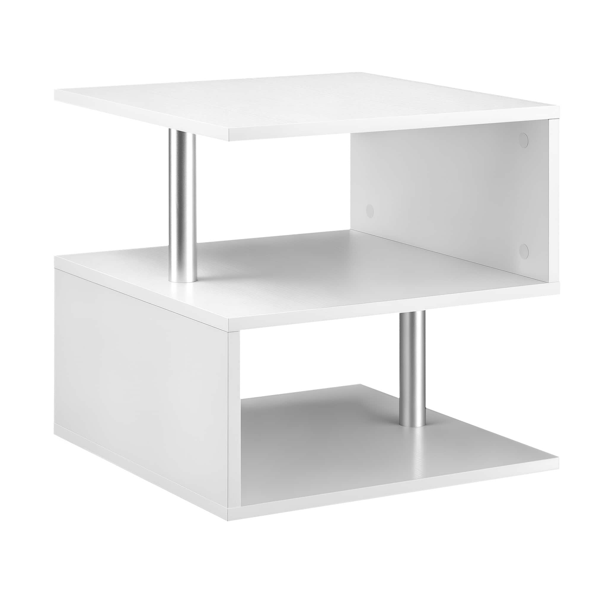Homcom - 20" Modern S-Shaped Multi-Level Accent End Table Shelf with Steel Poles - White