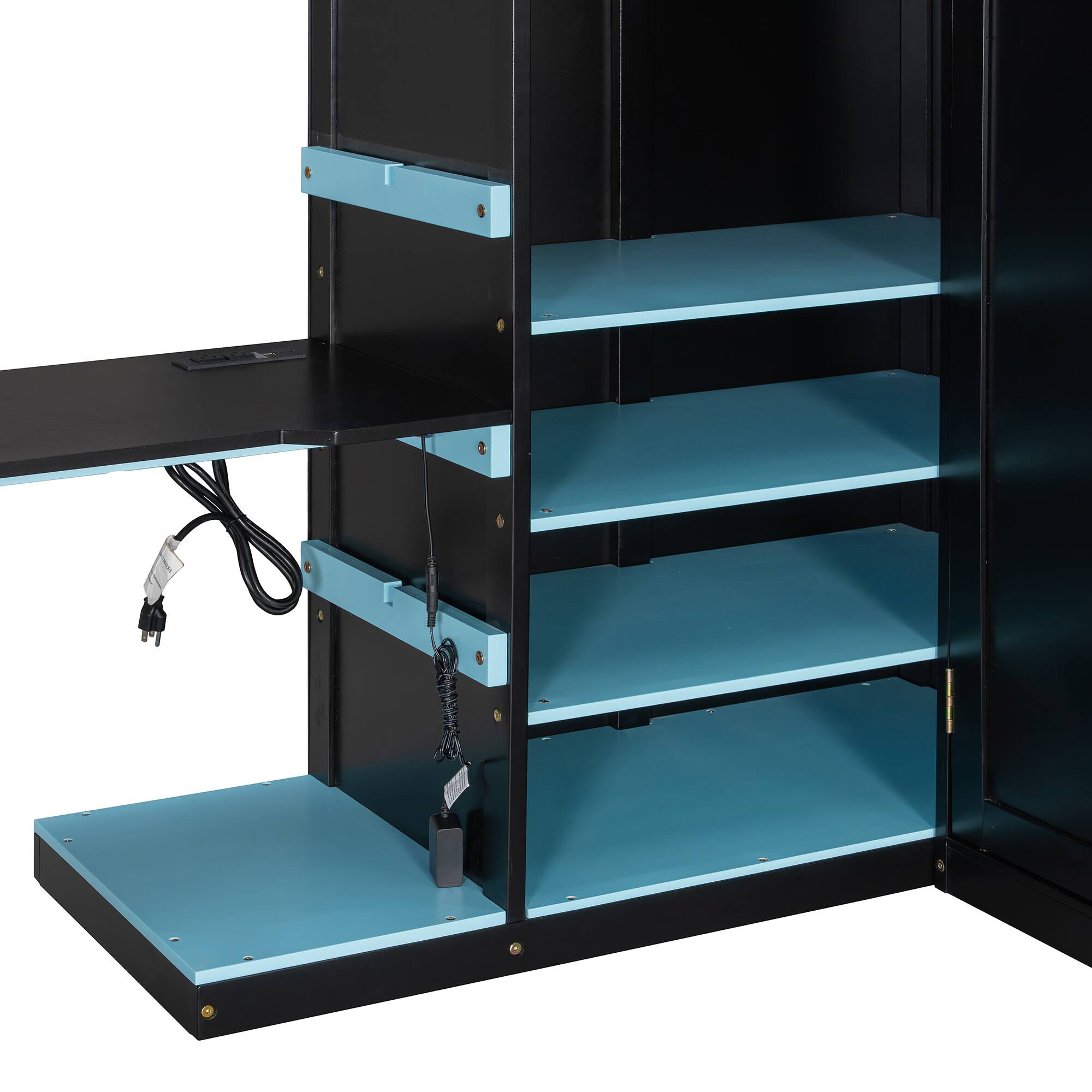 Alt View 7. Anysun - Full Size Wood Loft Bed with Desk, Multi-storage Shelves,USB and RGB Light - Blue.