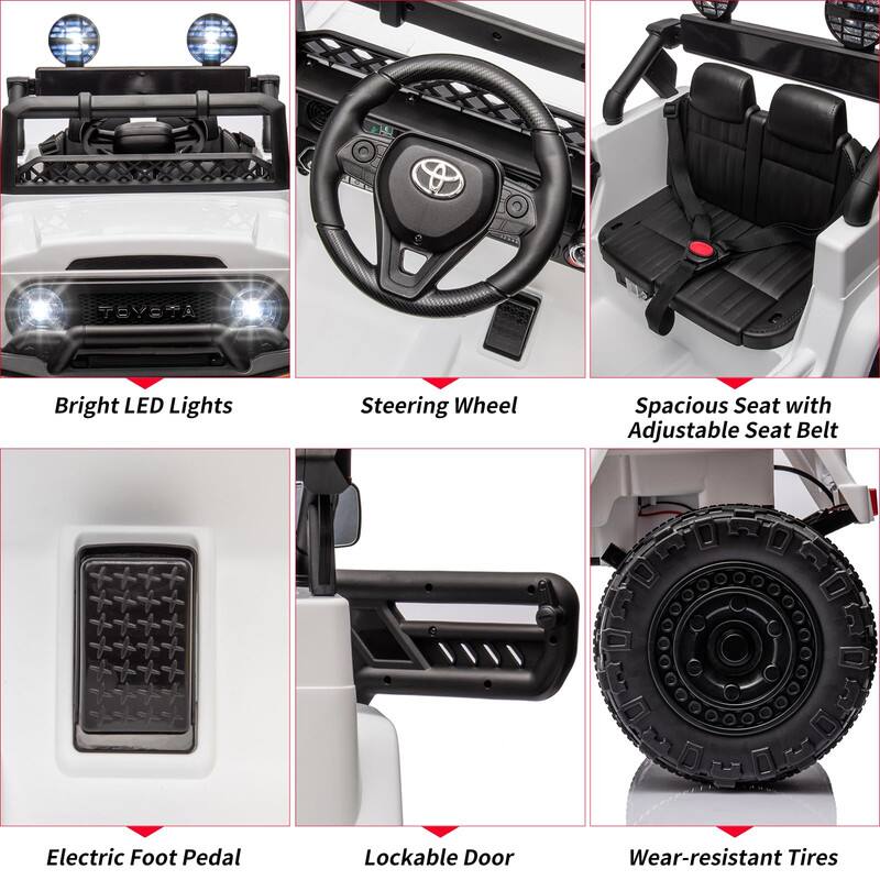 TEVETA Bright LED Lights Steering Wheel Spacious Seat with Adjustable Seat Belt Electric Foot Pedal Lockable Door Wear-resistant Tires
