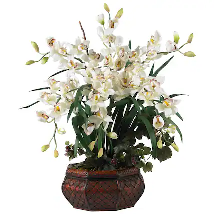 Front. BreeBe - 36" Large Cymbidium Arrangement White - White.