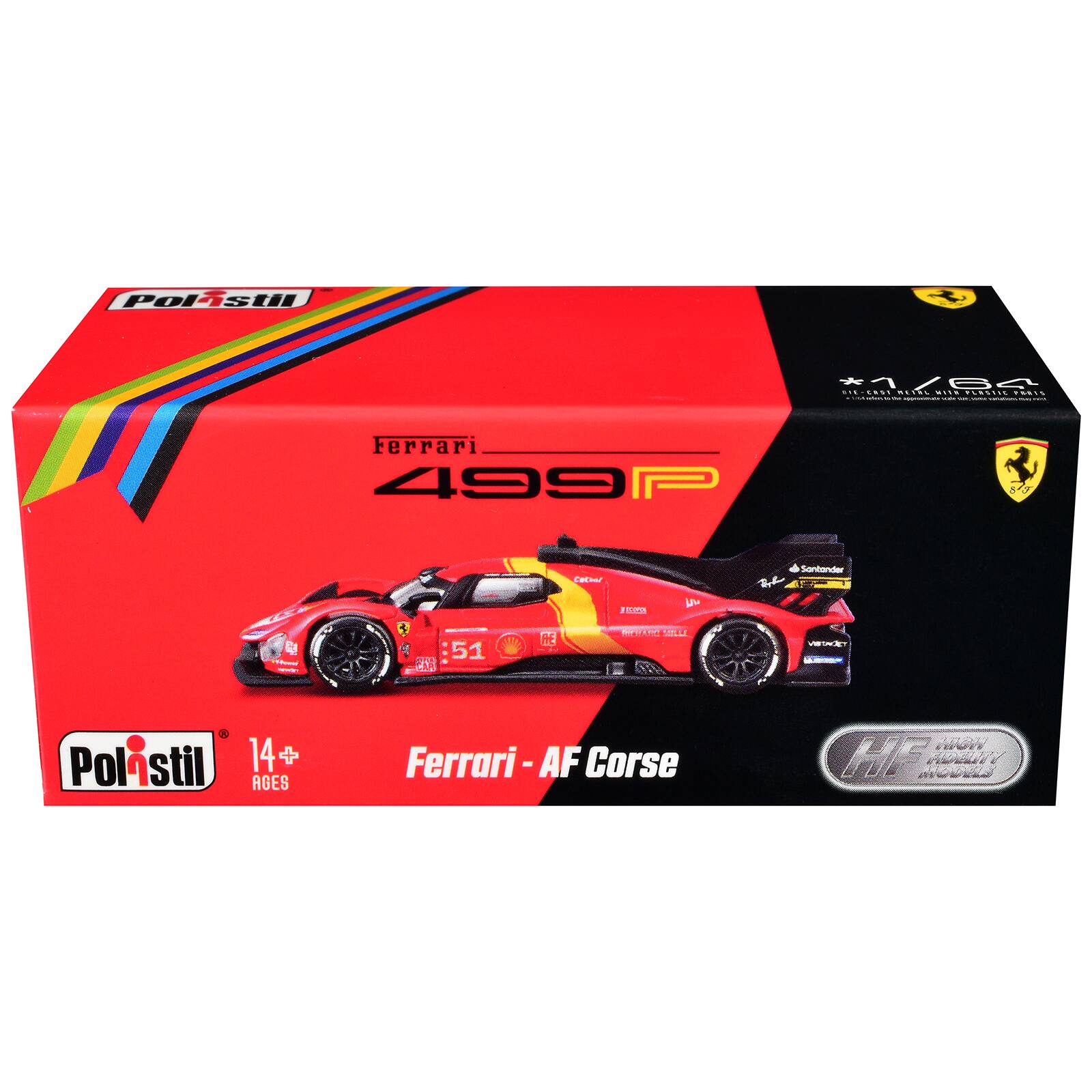 Polistil  
1/64 DIE-CAST MESAL WILD PLASTIC PORTS CONCERS - The approximate - - - COMICHER - -  
errar 499  
S'F  
Cathol  
Santander  
2020  

AR  
51  
GE  
RICUARD MILLE  
VISTAGET  
Polistil 14+ AGES  
Ferrari-AF Corse  
HIGH HF MODILS FIDERY