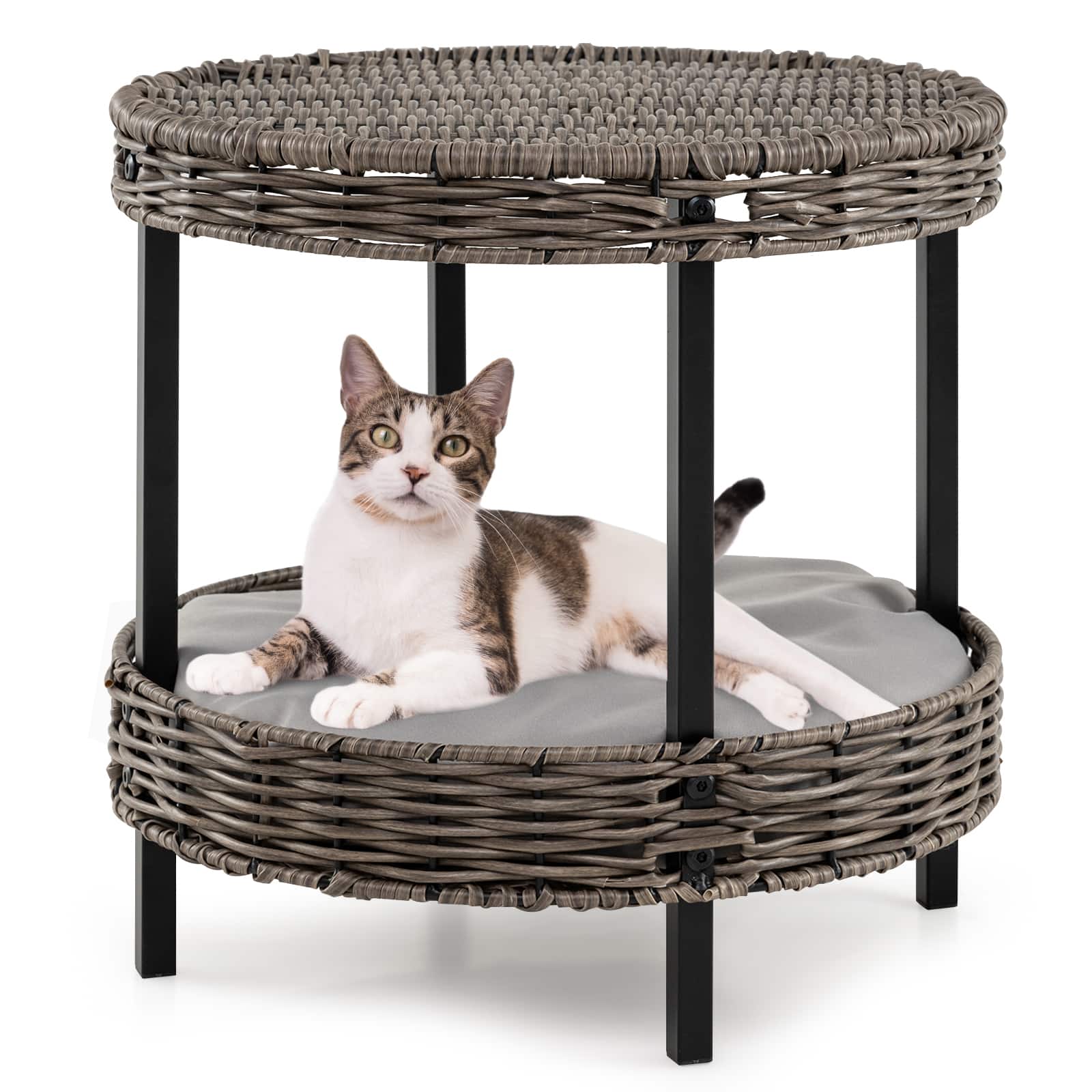 Gymax - 2-tier Rattan Cat Nest Wicker Kitten House w/ Removable Padded Cushion for Home price history on PriceWatchPro