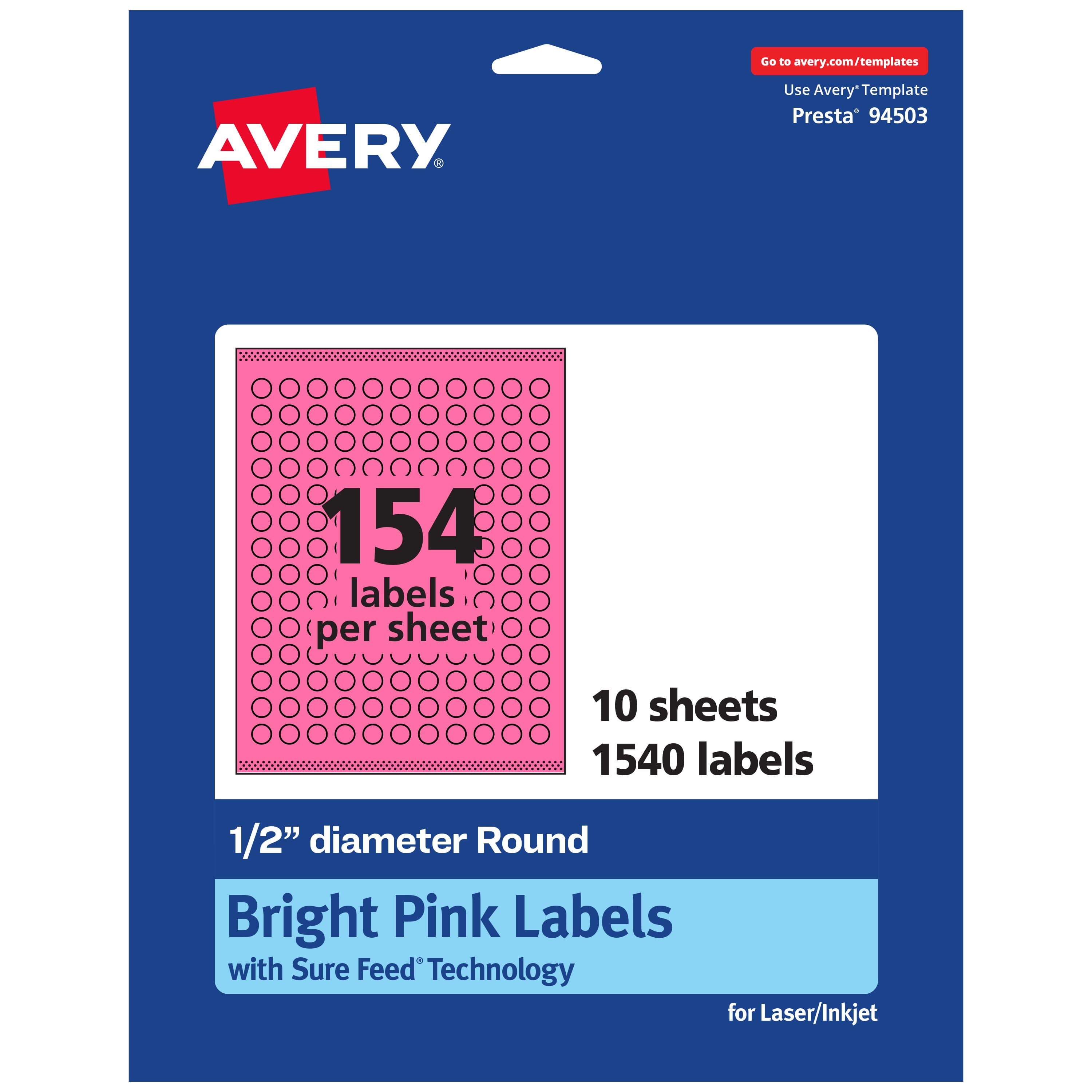"Avery - Printable Round Labels, Bright 0.5"" Diameter, 1,540ct - Pink" price history on PriceWatchPro