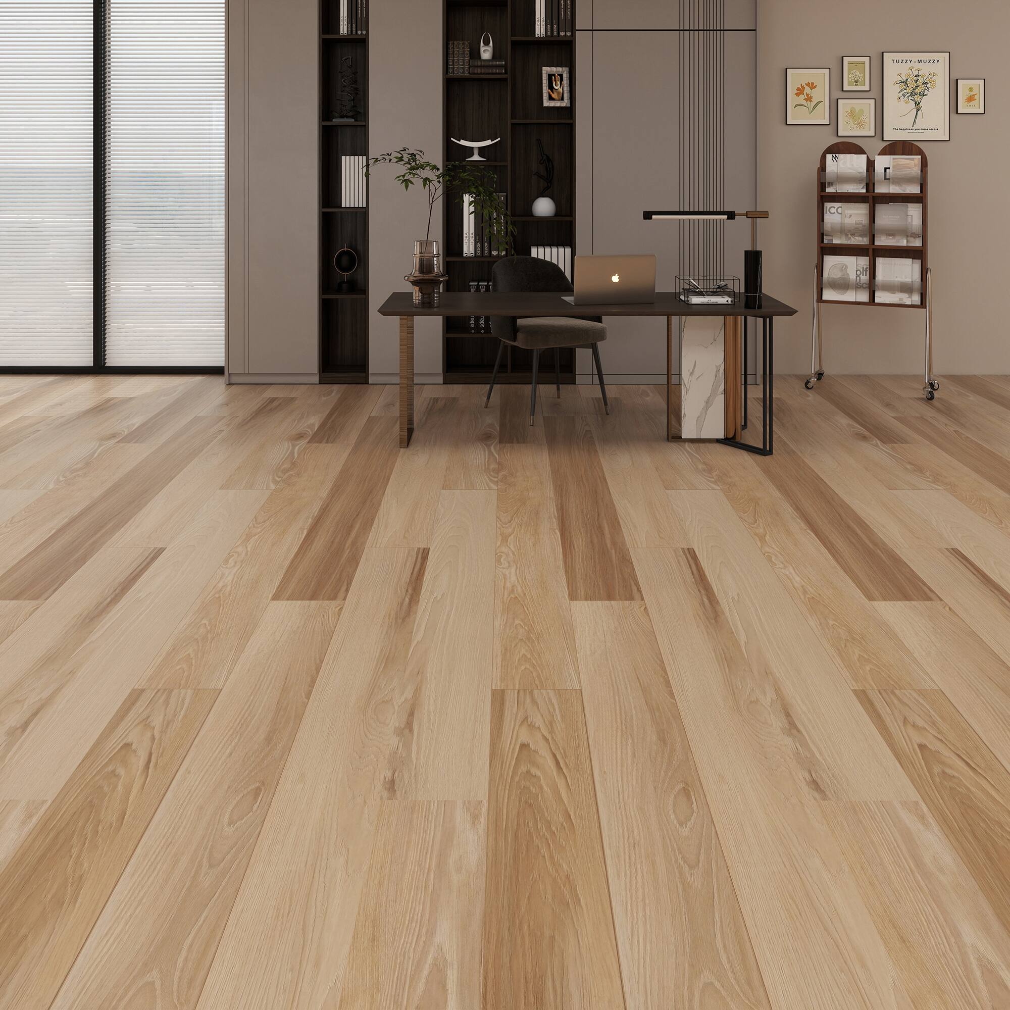 Angle. Dotfloor - Superoak SEKET Laminate Flooring - 48"x7.7" Planks, 8 Planks/Box (20.56 sq ft/Box), 12mm Thick, AC4 Wear Rating - Sunshine Hickory.
