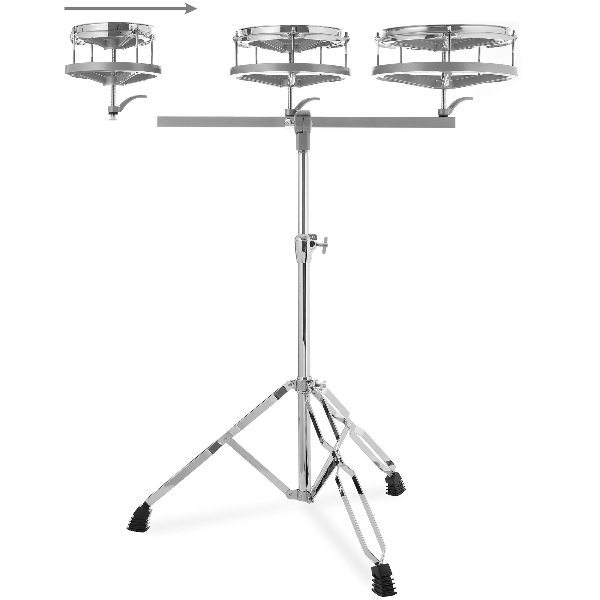 Alt View 1. Ashthorpe - Roto Tom Drum Set - 6-in - 8-in - 10-in Toms w Remo Heads and Drumsticks - Silver.