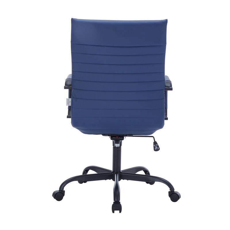 Alt View 5. LeisureMod - Harris Mid-Back Leather Office Chair Adjustable Height Tilt in Black Stainless Steel 360-Degree Swivel - Blue.