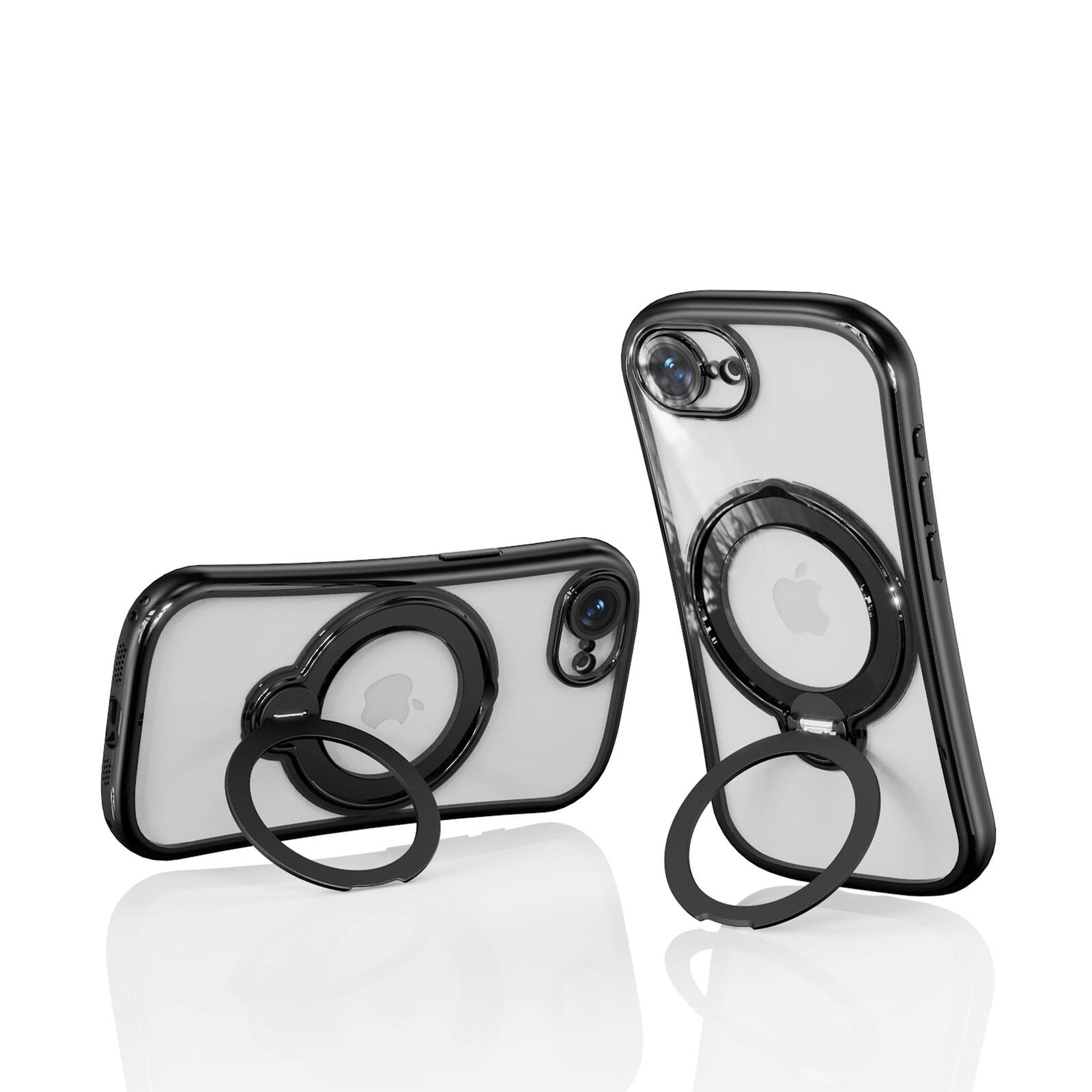 Back. Dteck - Magnetic Case for Apple iPhone 17e with 360 Ring Stand and Strap, Shockproof TPU Phone Cover Built-in Lens Protector - Black.