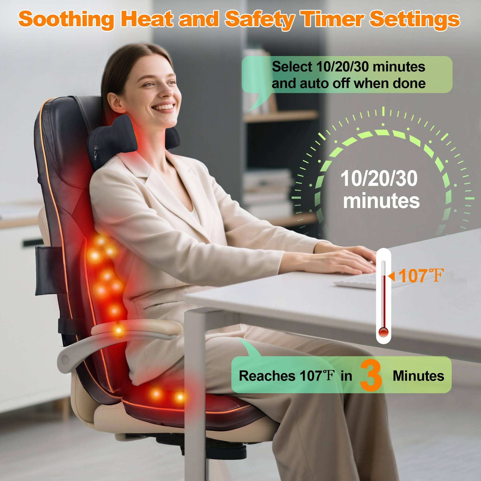 Soothing Heat and Safety Timer Settings

Select 10/20/30 minutes and auto off when done

10/20/30 minutes

Reaches 107°F in 3 Minutes