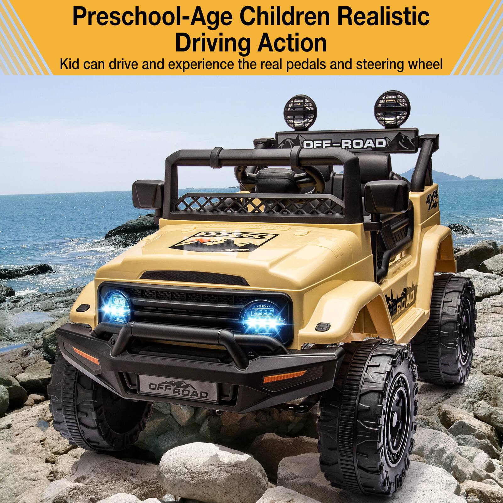 Preschool-Age Children Realistic Driving Action  
Kid can drive and experience the real pedals and steering wheel  

OFF-ROAD  
4X4